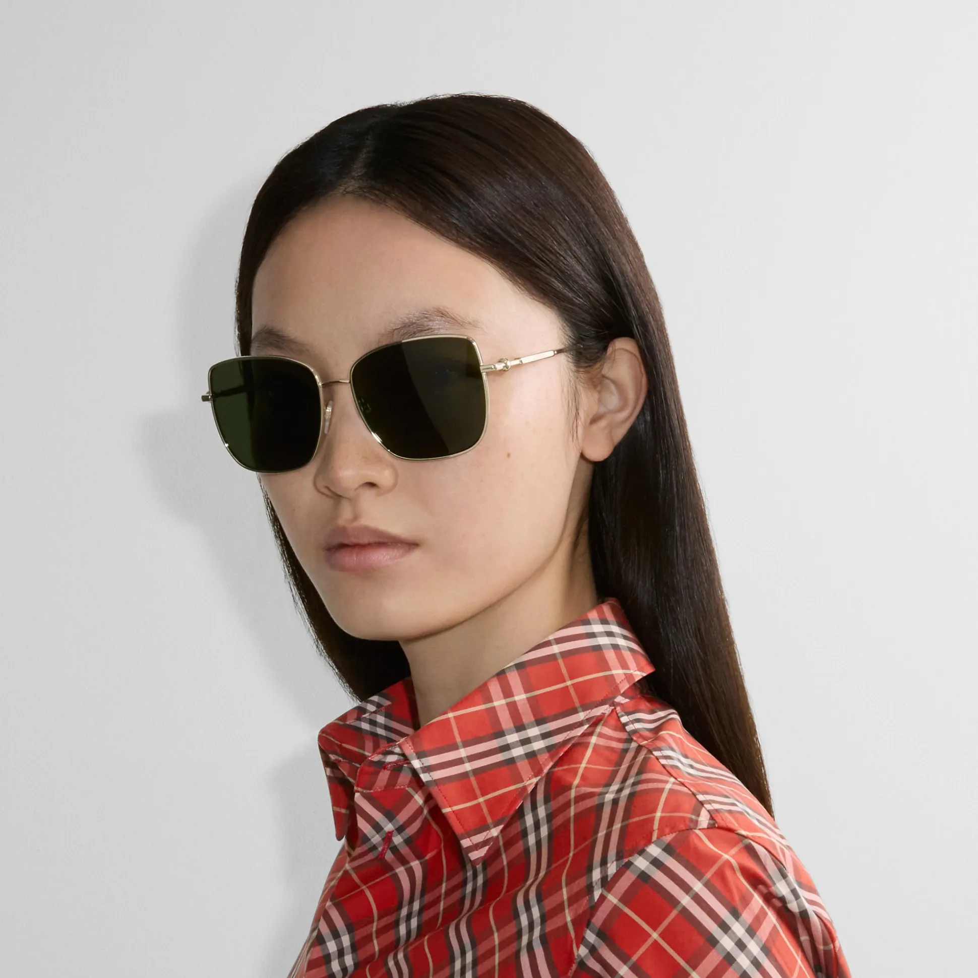 Fashion Burberry Metal Logo Square Sunglasses​ Lightgold/yellowhavana