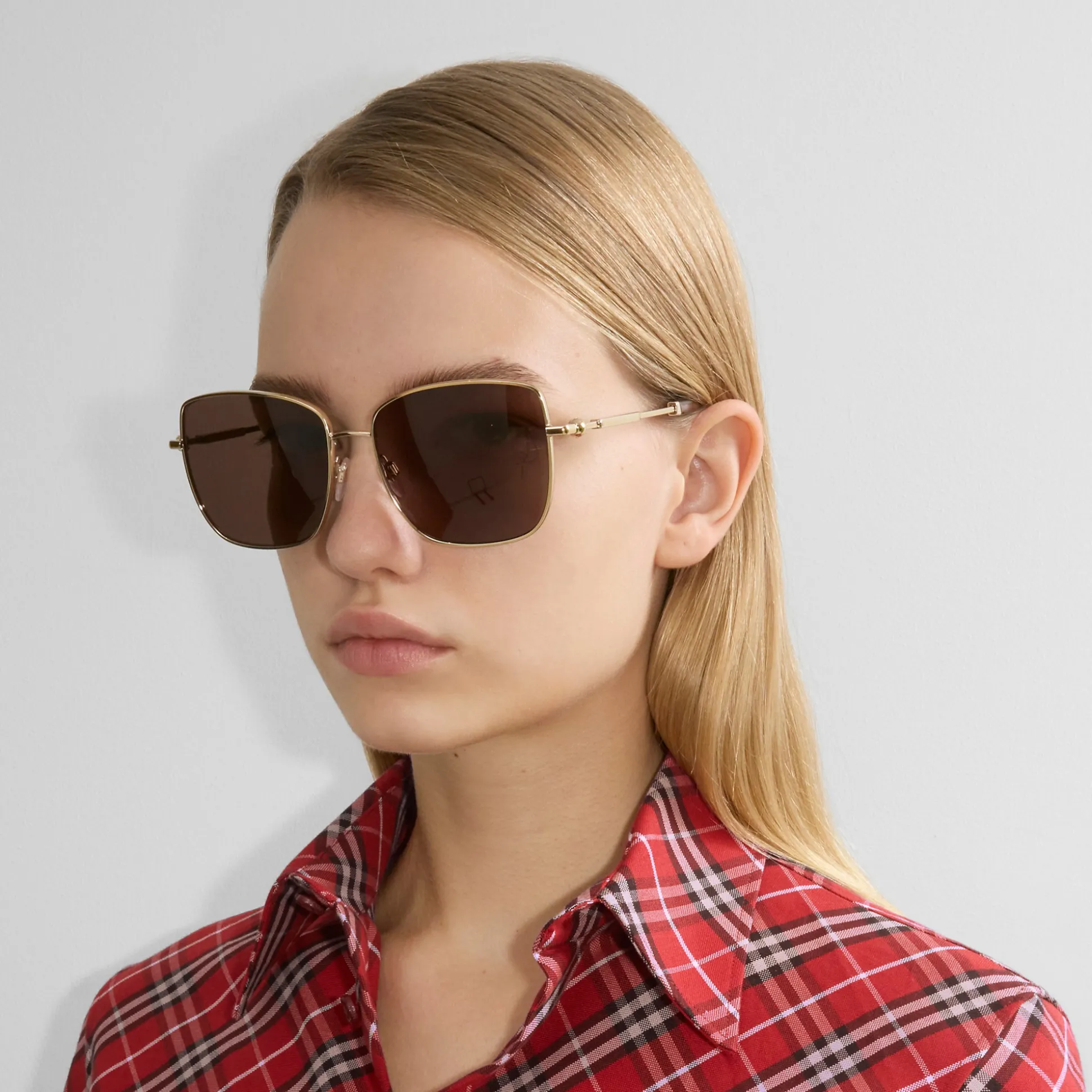 Hot Burberry Metal Logo Square Sunglasses​ Lightgold/darkhavana