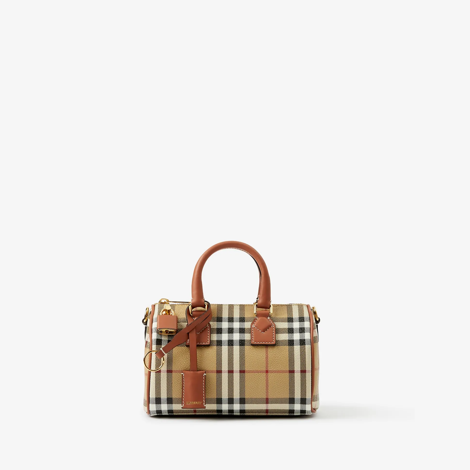 New Burberry Mini Check Bowling Bag Archivebeige/briarbrown