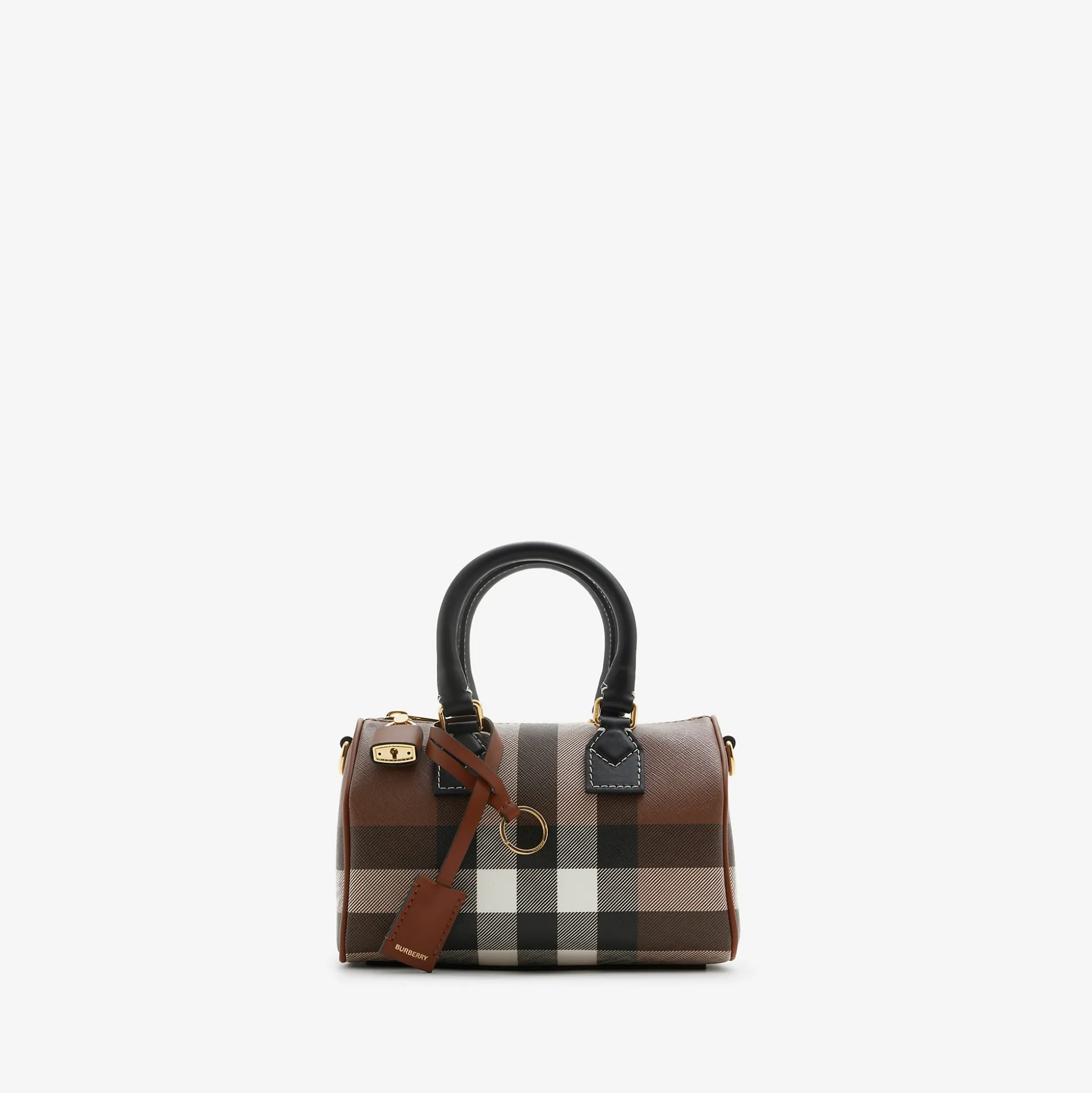 Store Burberry Mini Check Bowling Bag Darkbirchbrown