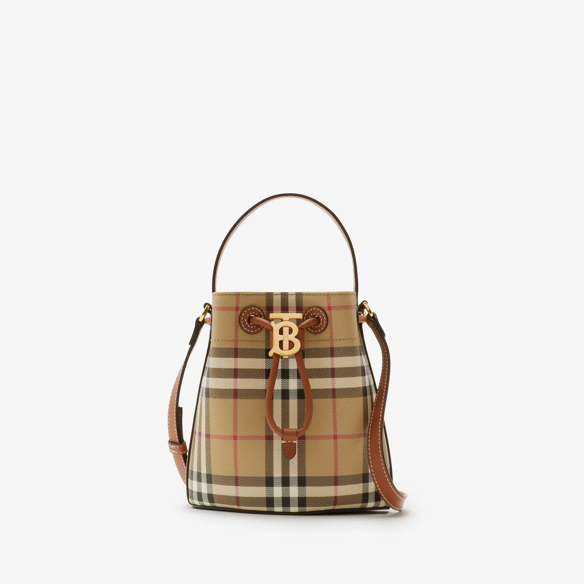 Best Burberry Mini TB Bucket Bag Archivebeige/briarbrown