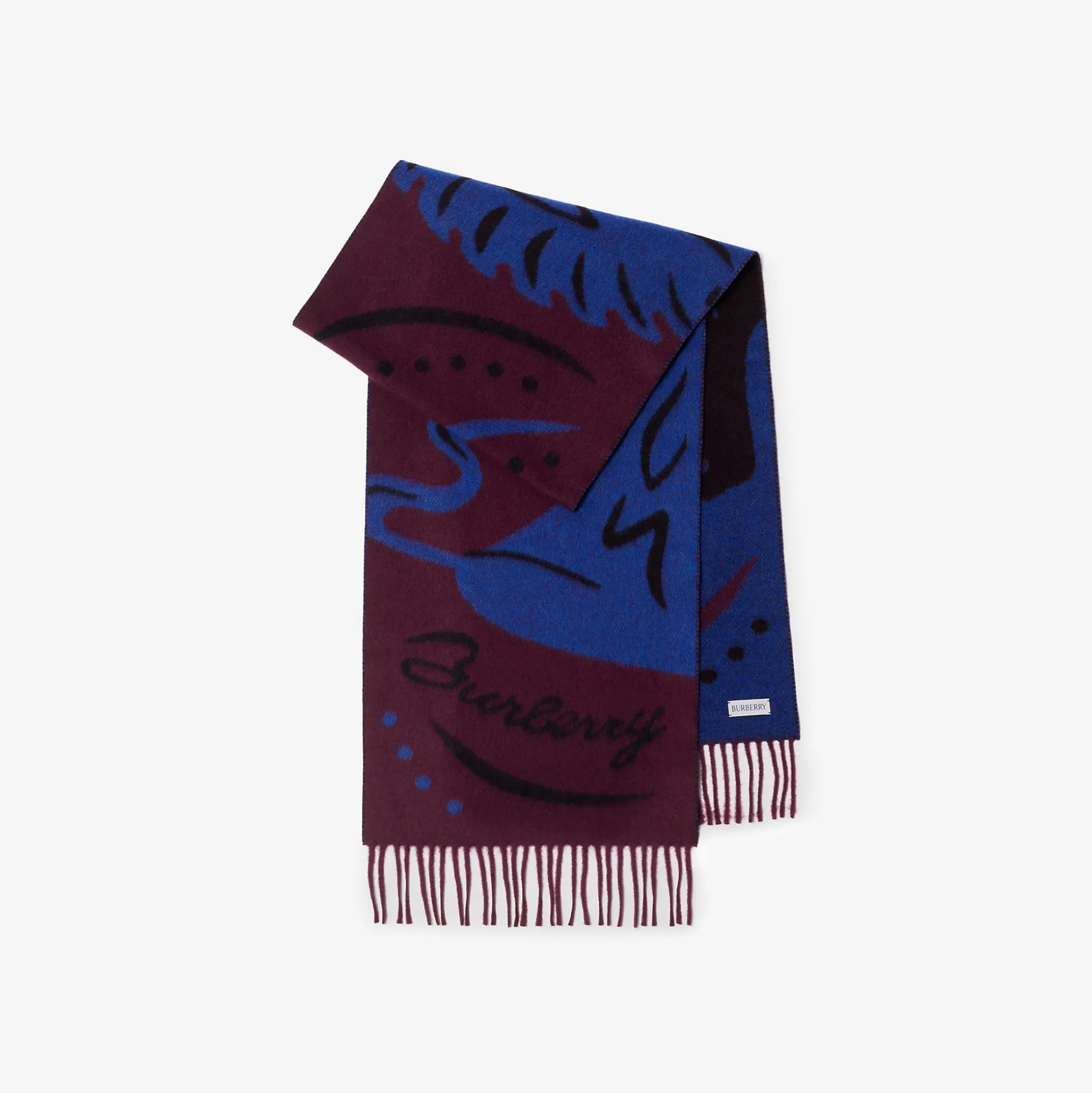 Sale Burberry Mirrored Horse Cashmere Scarf Cranberry