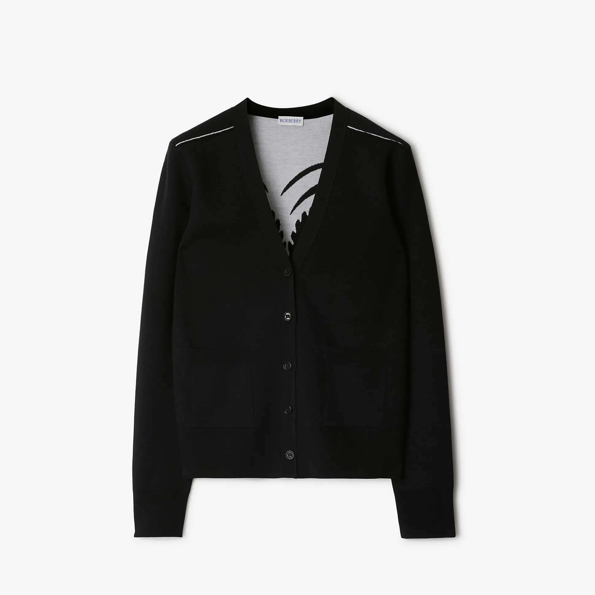 Sale Burberry Mirrored Horse Wool Blend Cardigan Black