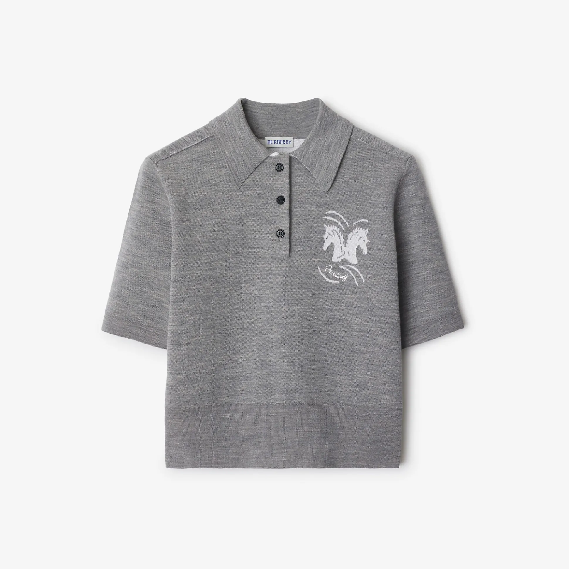 Sale Burberry Mirrored Horse Wool Blend Polo Shirt Grey