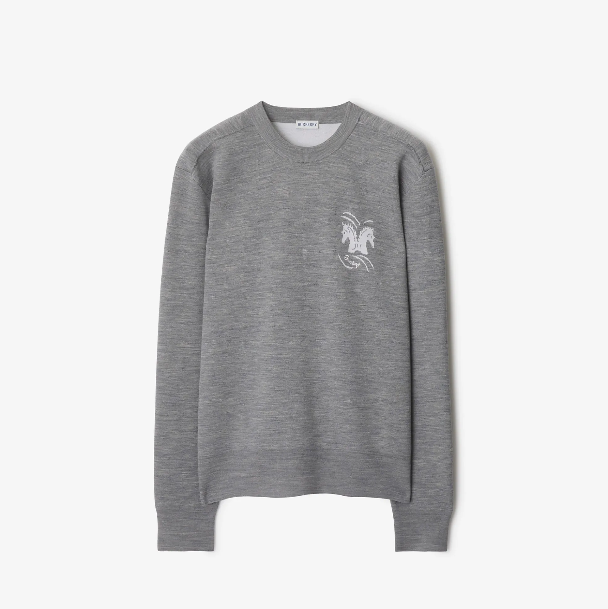 Best Sale Burberry Mirrored Horse Wool Blend Sweater Grey