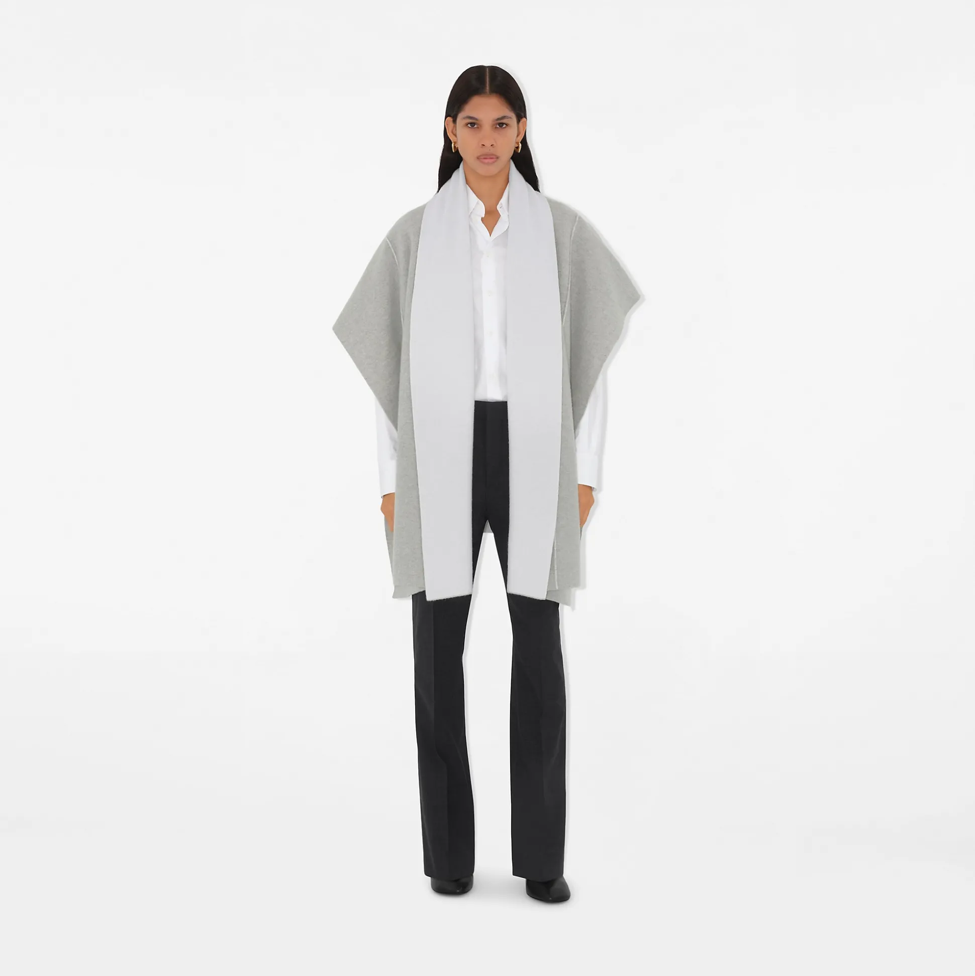 Outlet Burberry Mirrored Horse Wool Cashmere Blend Cape Grey