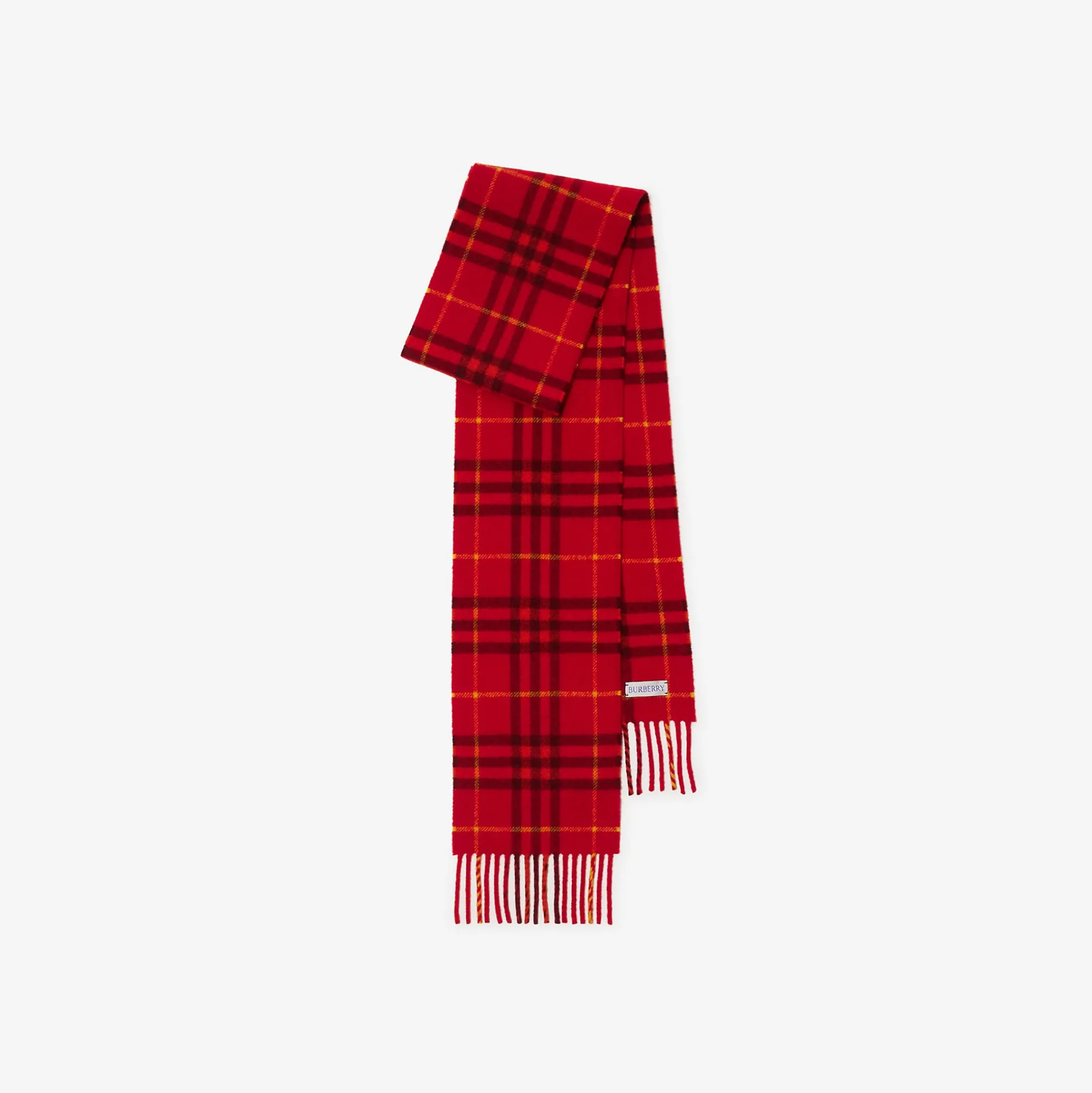 Shop Burberry Narrow Check Cashmere Scarf Currant