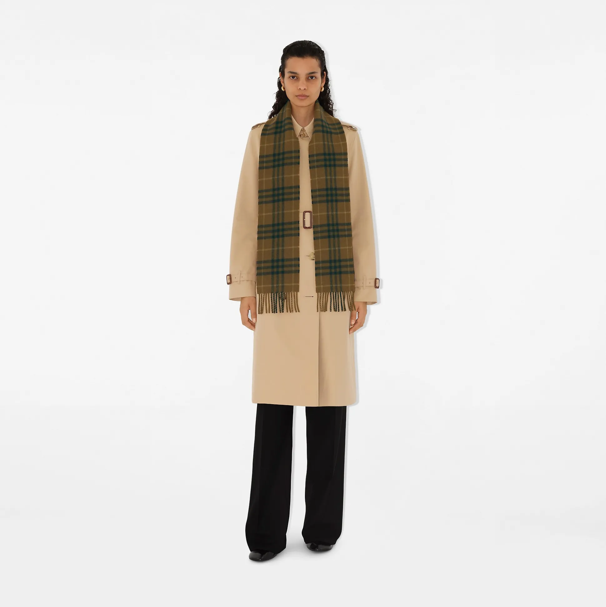 Outlet Burberry Narrow Check Cashmere Scarf Furrow