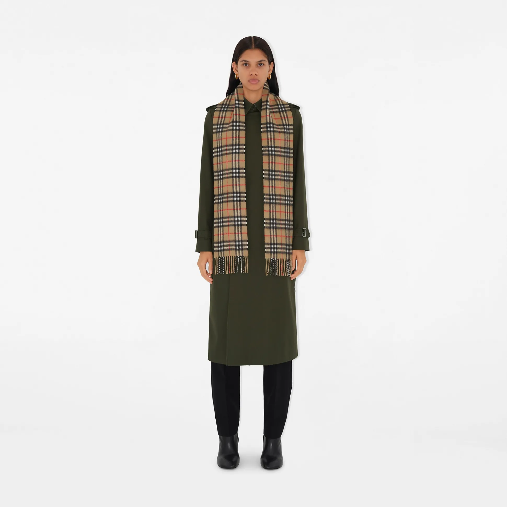 Online Burberry Narrow Check Cashmere Scarf Archivebeige