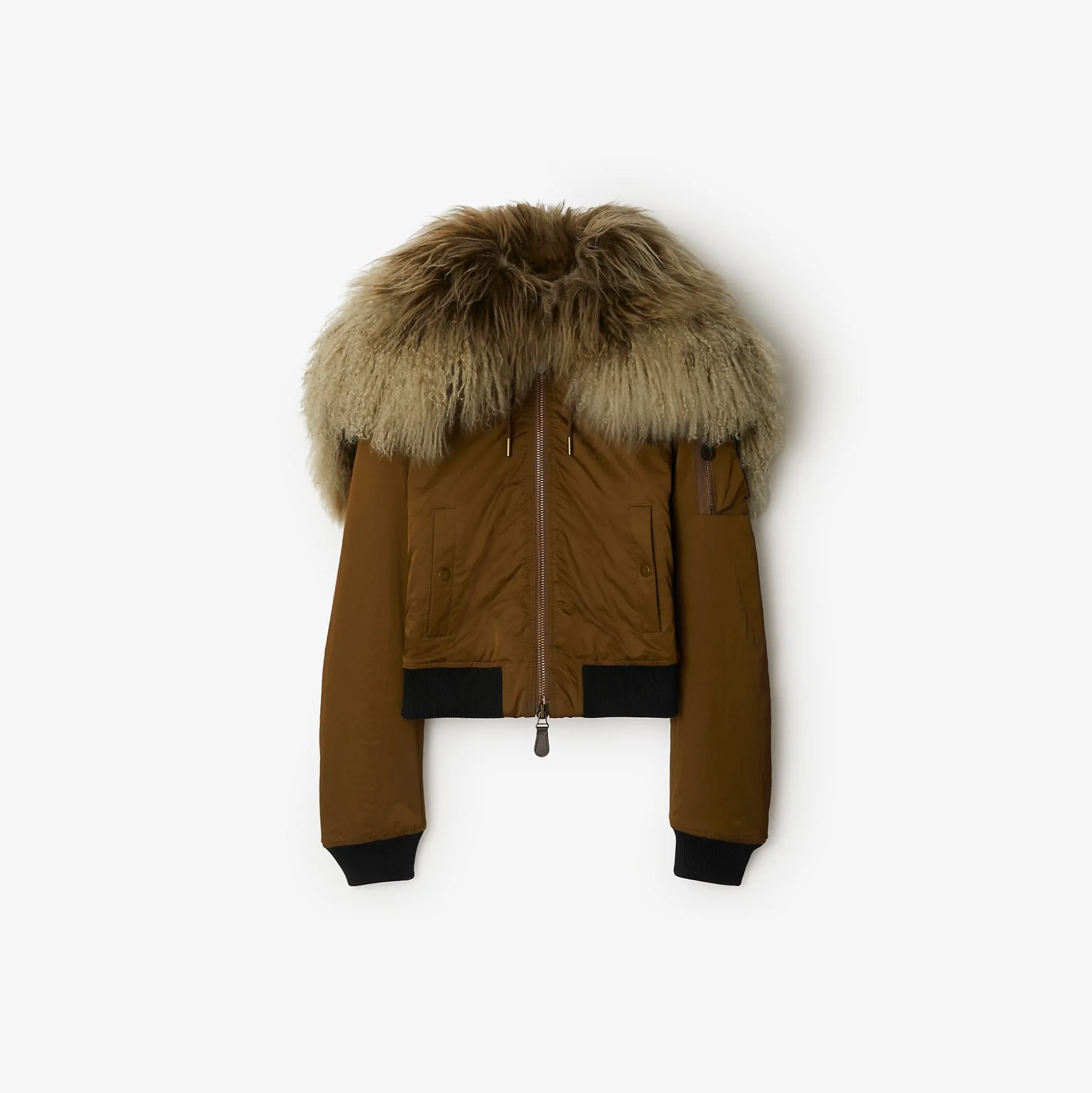 Discount Burberry Nylon Blend Bomber Jacket Bison