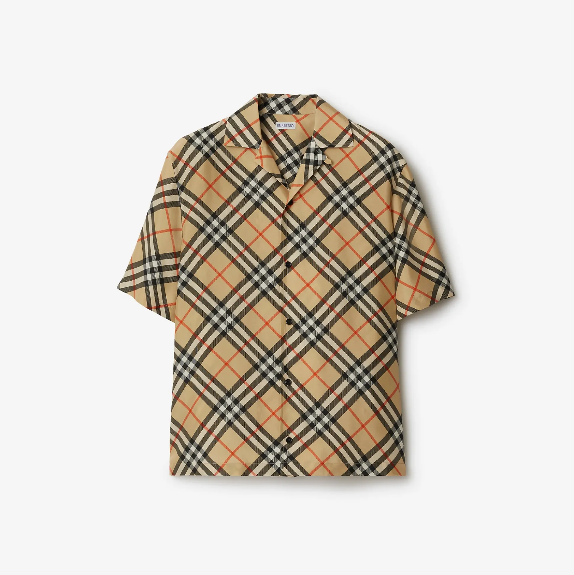 Best Sale Burberry Oversized Check Silk Shirt Sand