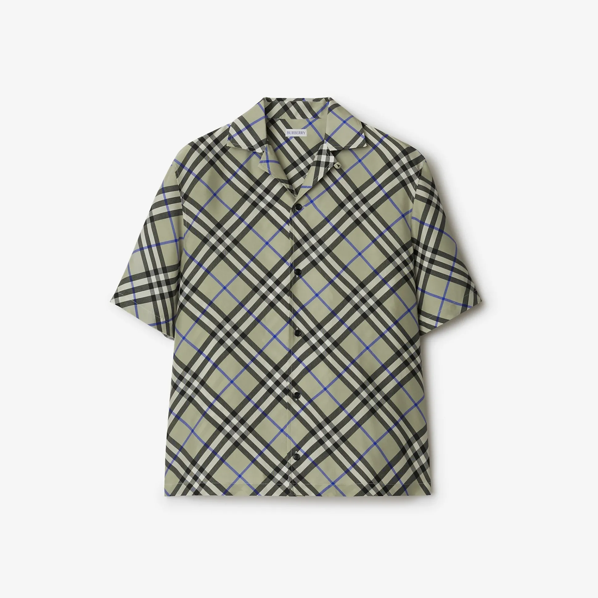 Cheap Burberry Oversized Check Silk Shirt Lichen