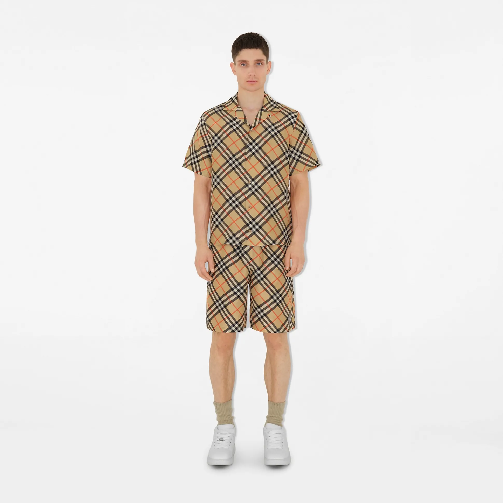 Best Sale Burberry Oversized Check Silk Shirt Sand