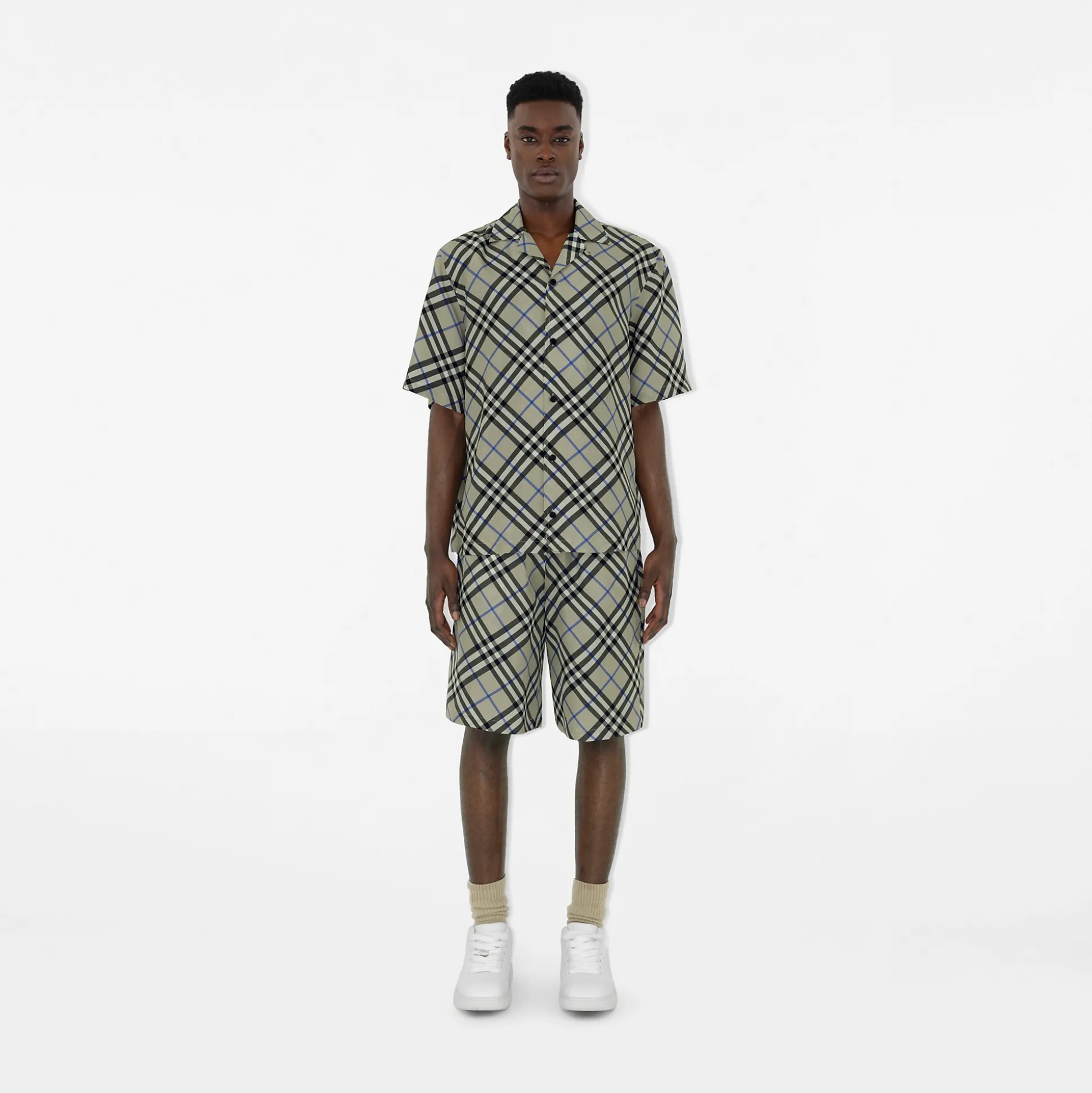 Cheap Burberry Oversized Check Silk Shirt Lichen