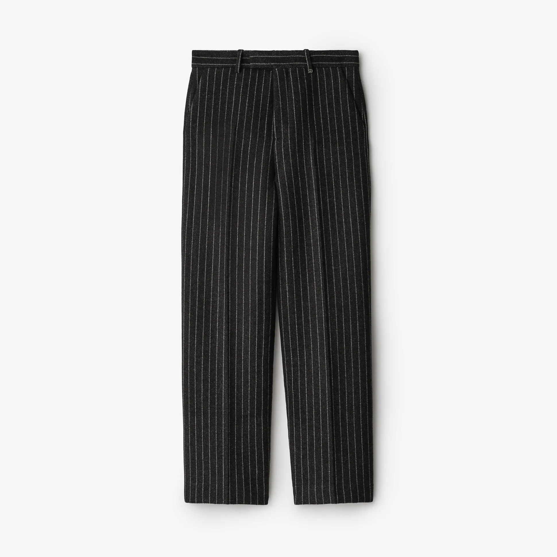 Cheap Burberry Pinstriped Wool Blend Tailored Trousers Black