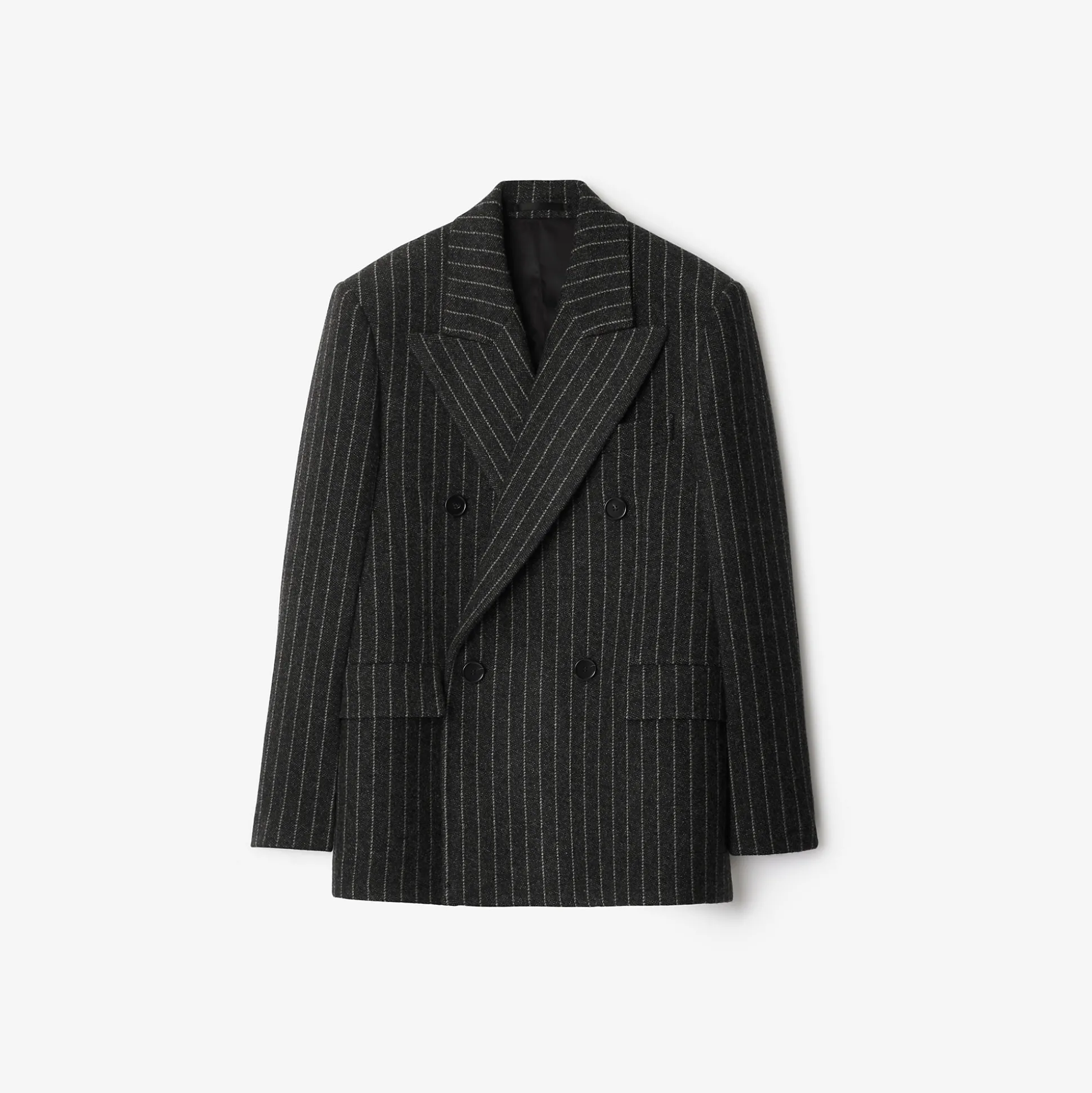 Sale Burberry Pinstriped Wool Tailored Jacket Black