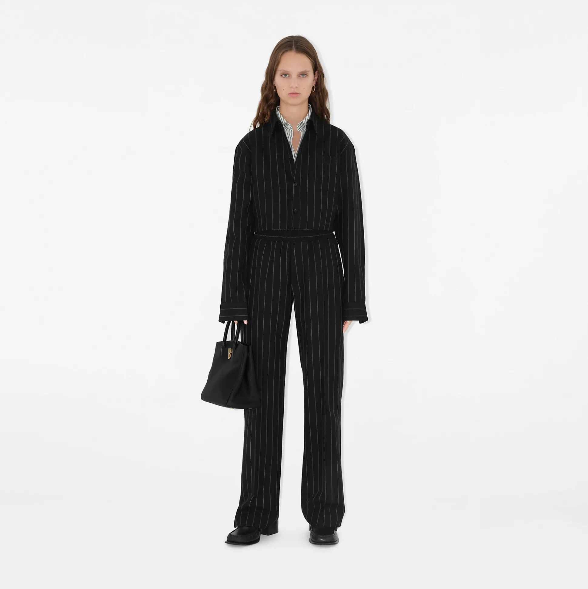 Best Sale Burberry Pinstriped Wool Tailored Trousers Coal/cobble