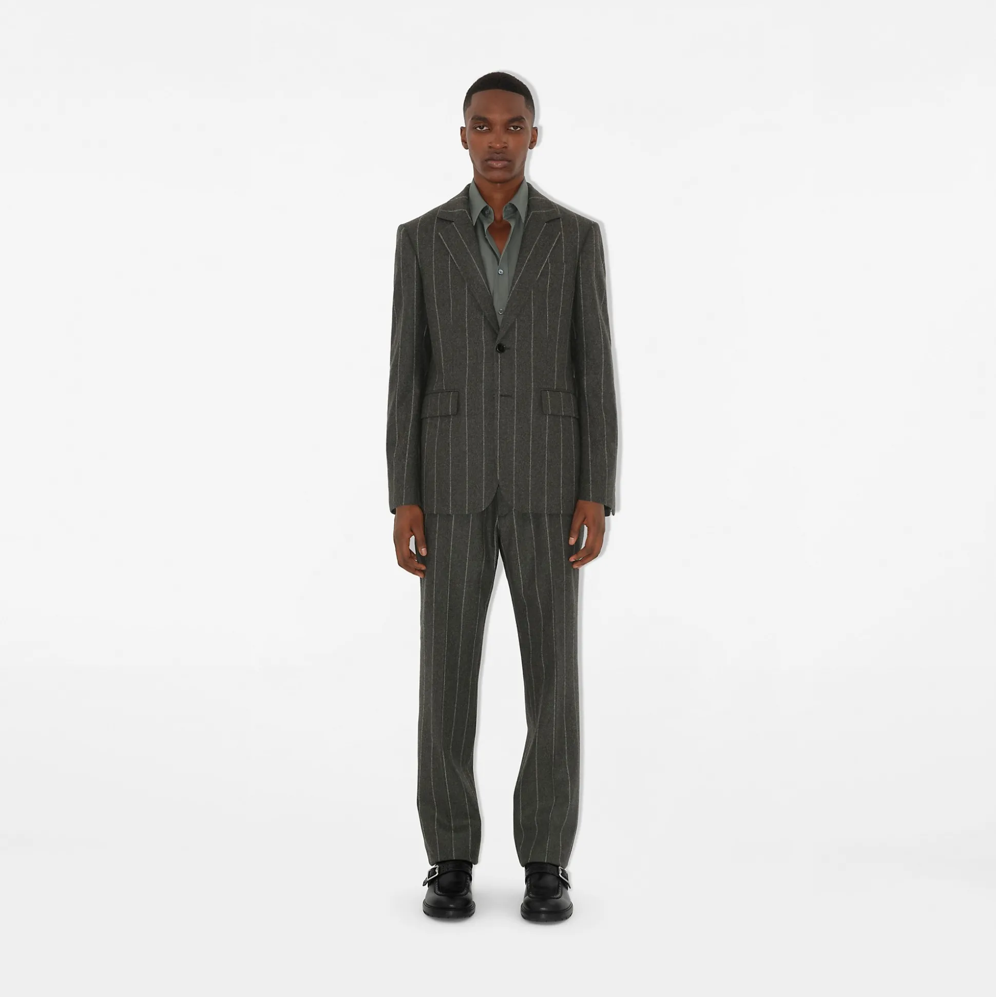 Outlet Burberry Pinstriped Wool Tailored Trousers Darkgreymelange