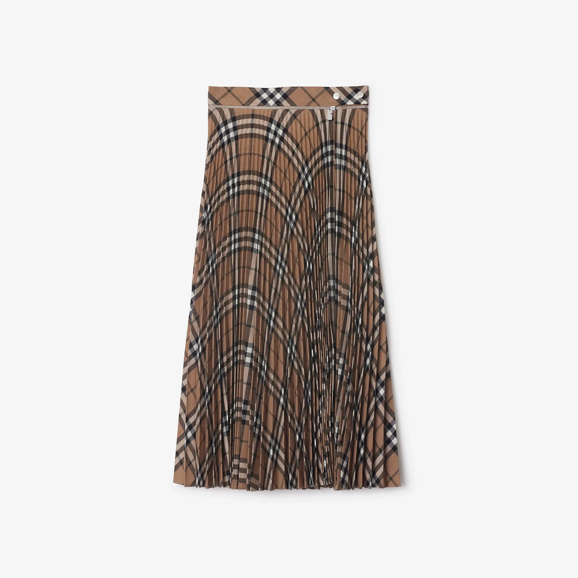 Outlet Burberry Pleated Check Wool Blend Midi Skirt Linden