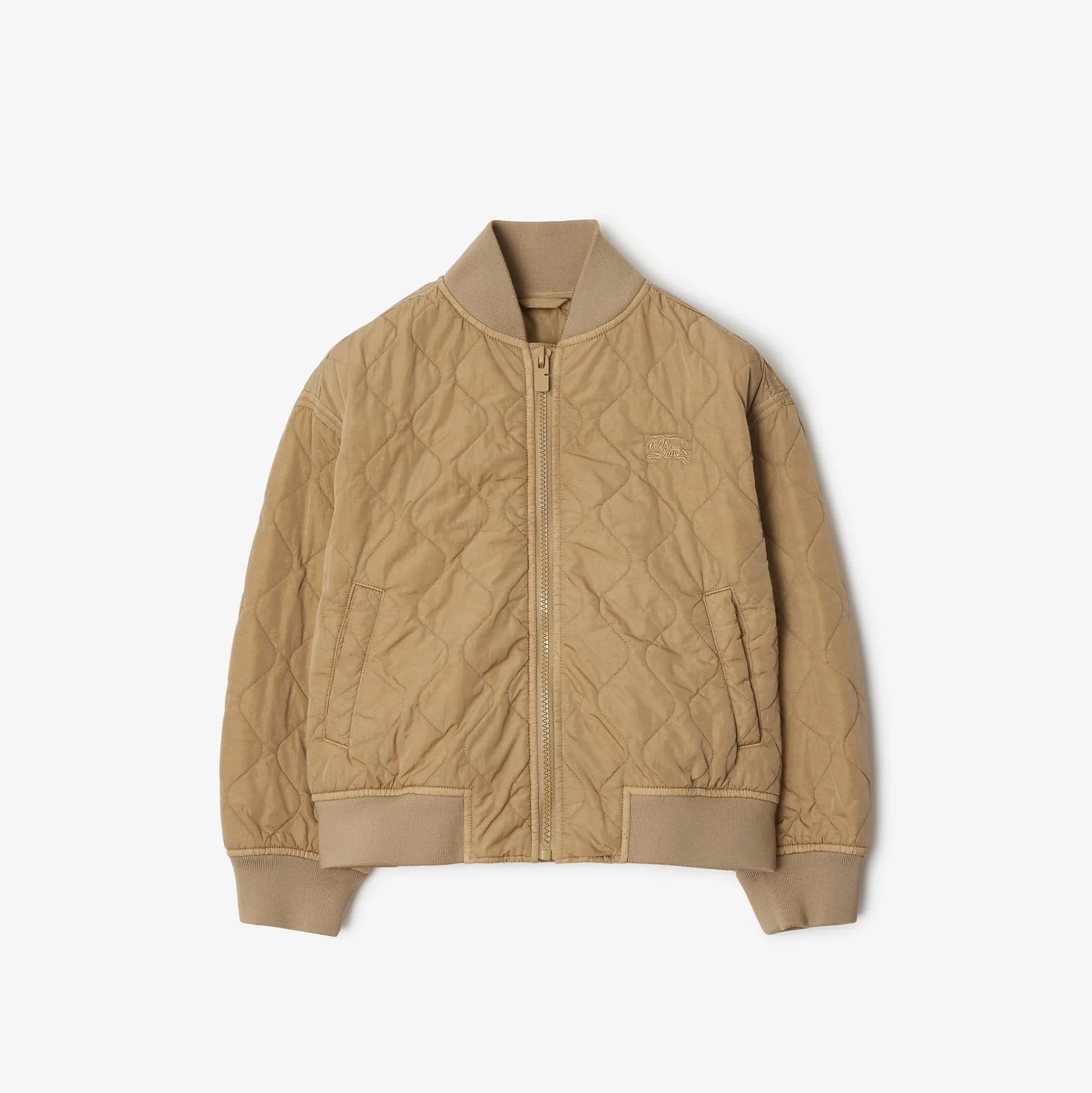 New Burberry Quilted Nylon Bomber Jacket Sand