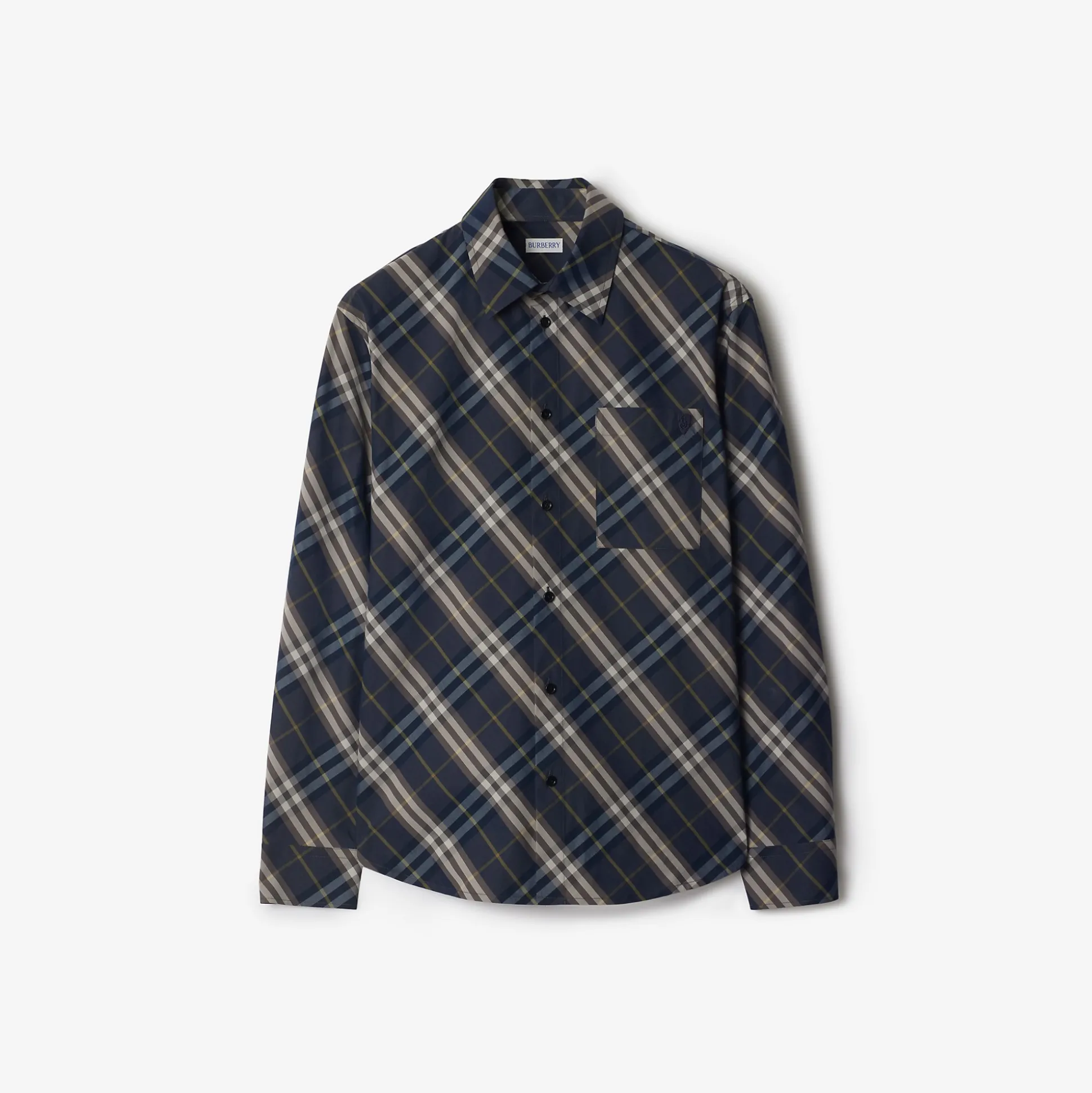 Outlet Burberry Relaxed Fit Check Cotton Shirt Indigo