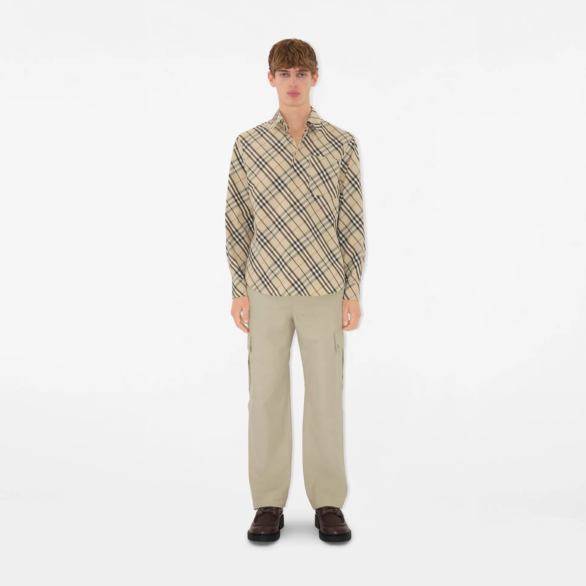 Store Burberry Relaxed Fit Check Cotton Shirt Alabaster