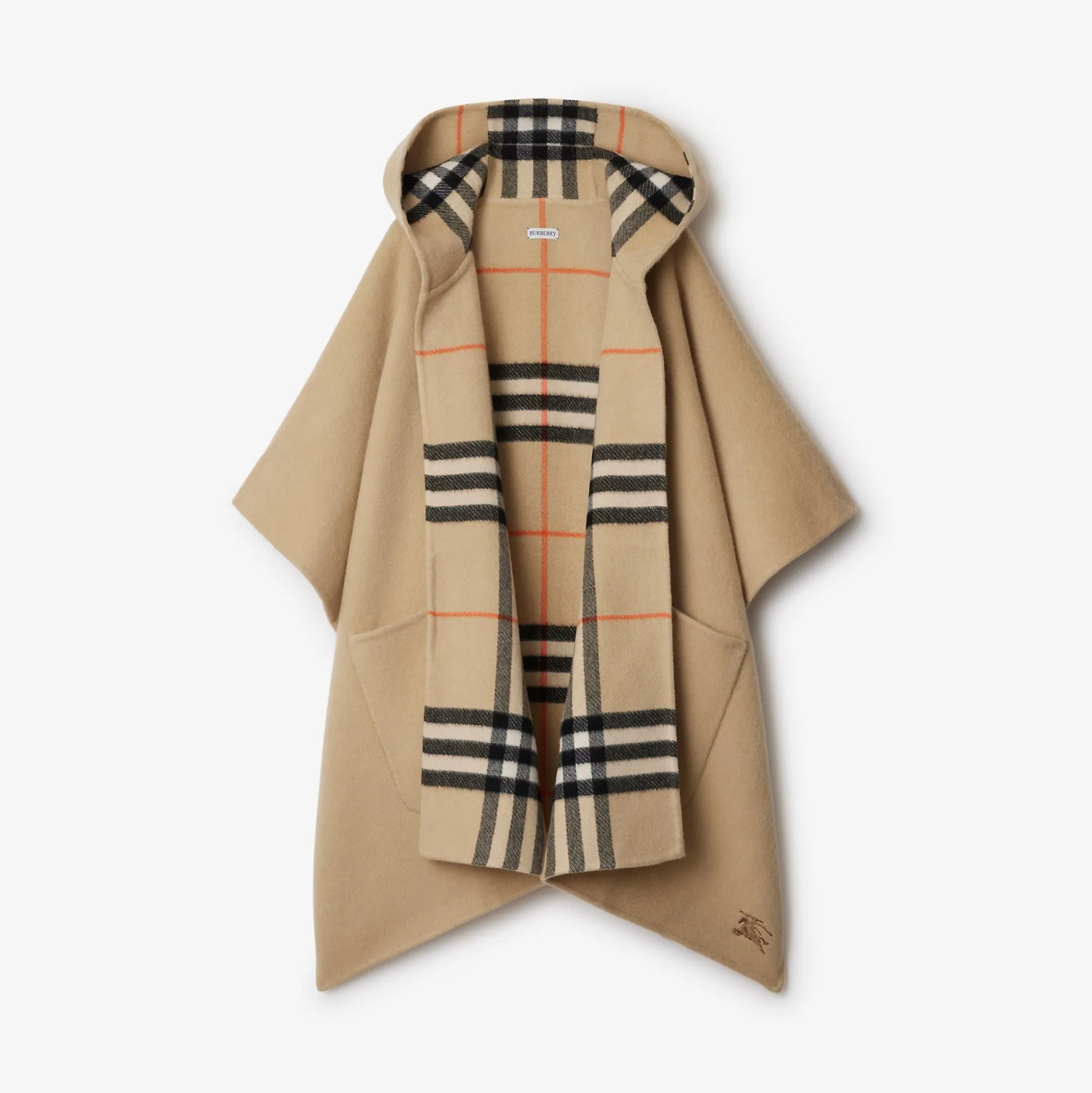 Sale Burberry Reversible Check Cashmere Cape Sand