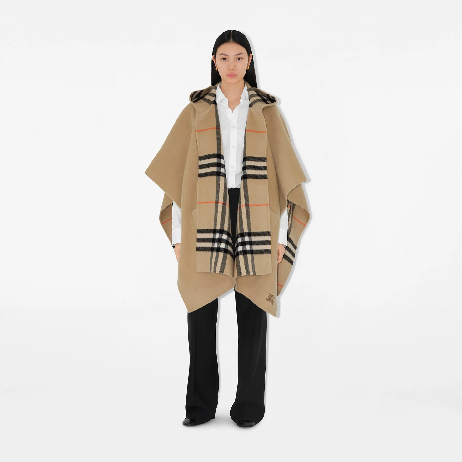 Sale Burberry Reversible Check Cashmere Cape Sand