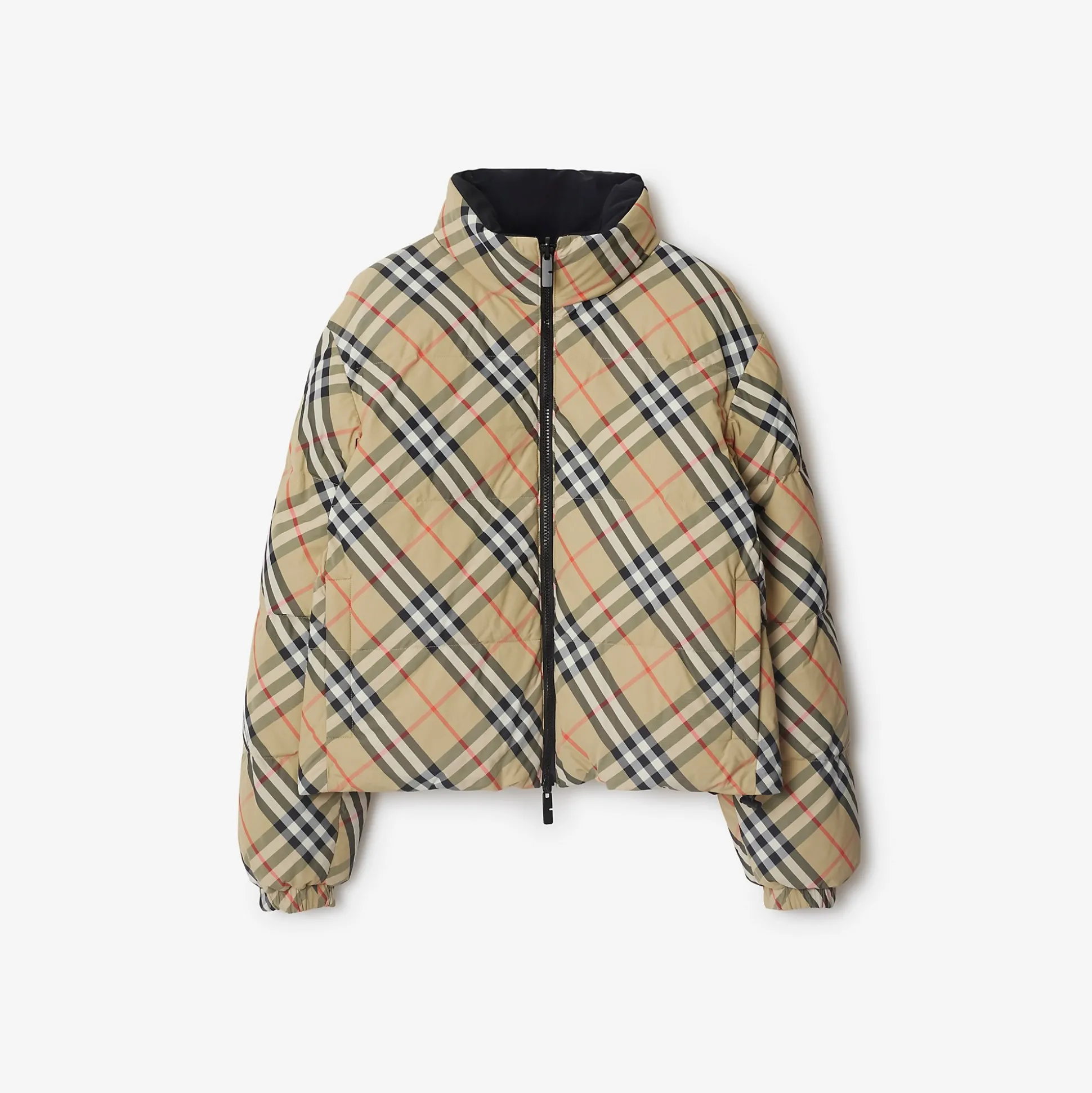 Shop Burberry Reversible Check Nylon Ambleside Puffer Jacket Sand