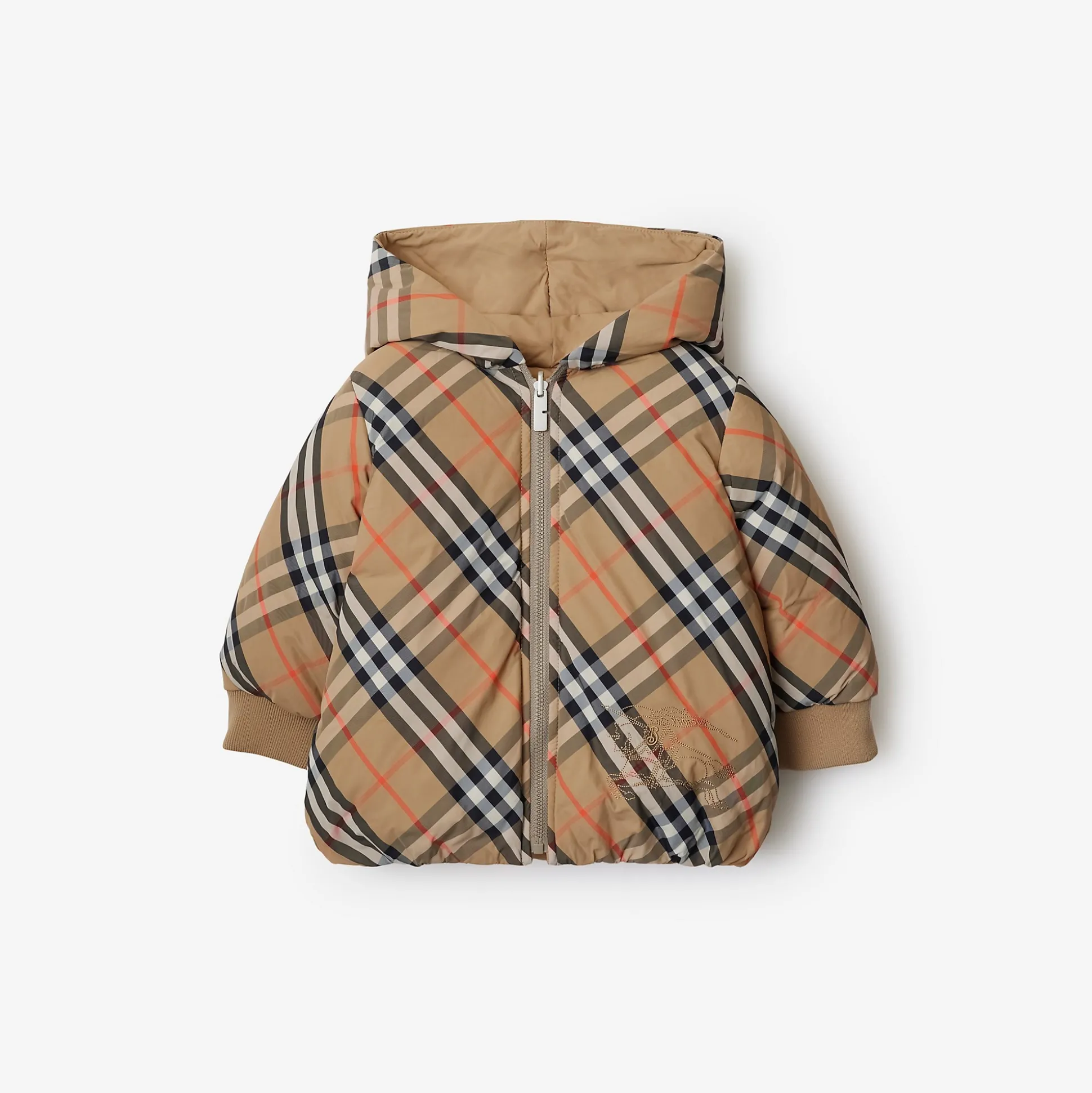 Outlet Burberry Reversible Check Nylon Puffer Jacket Sand