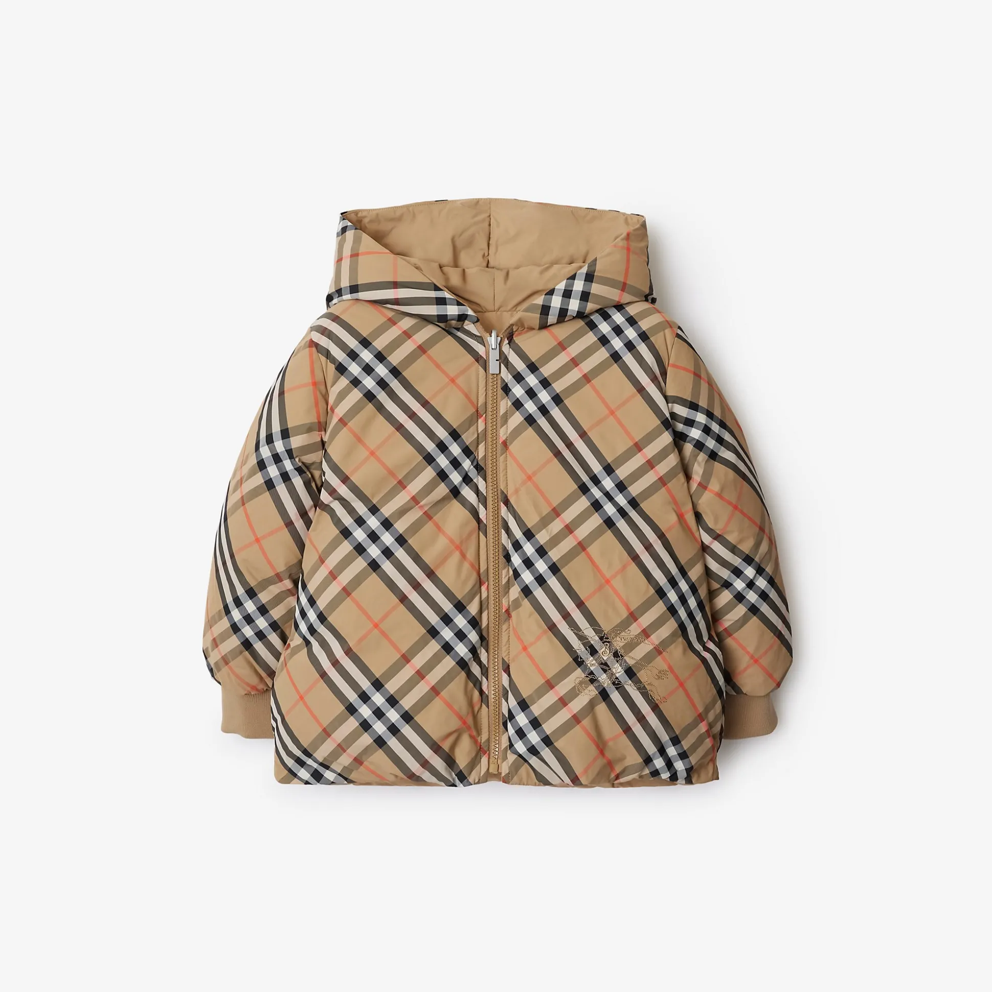 Discount Burberry Reversible Check Nylon Puffer Jacket Sand