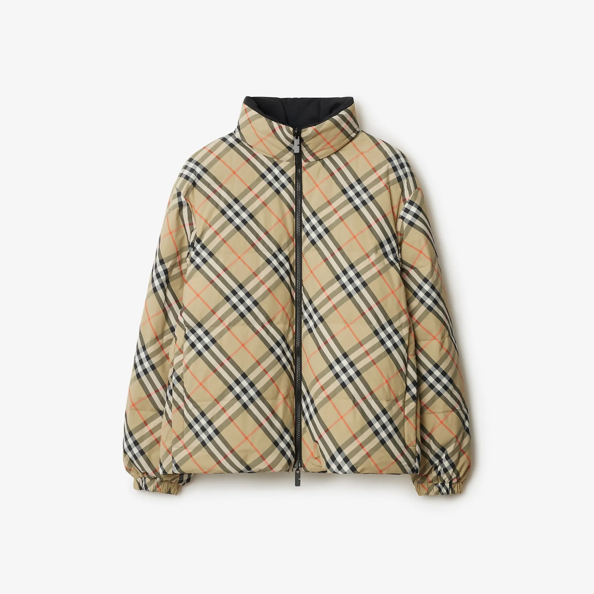 Online Burberry Reversible Check Nylon Snowdon Puffer Jacket Sand