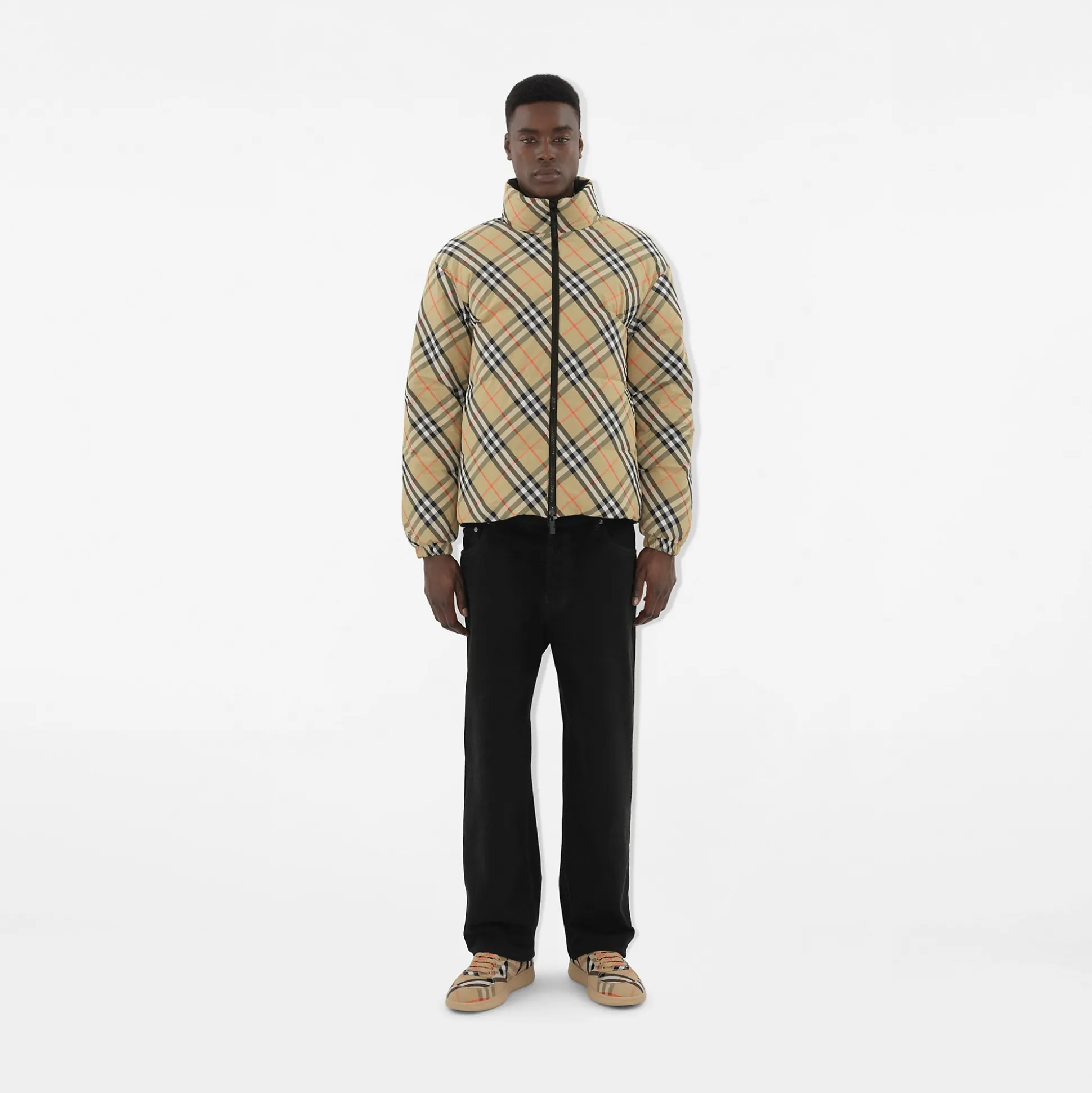 Online Burberry Reversible Check Nylon Snowdon Puffer Jacket Sand