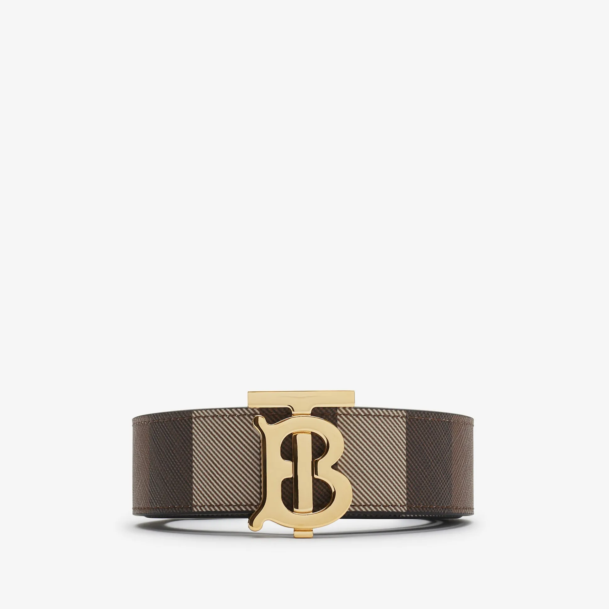 Online Burberry Reversible Check TB Belt Darkbirchbrown