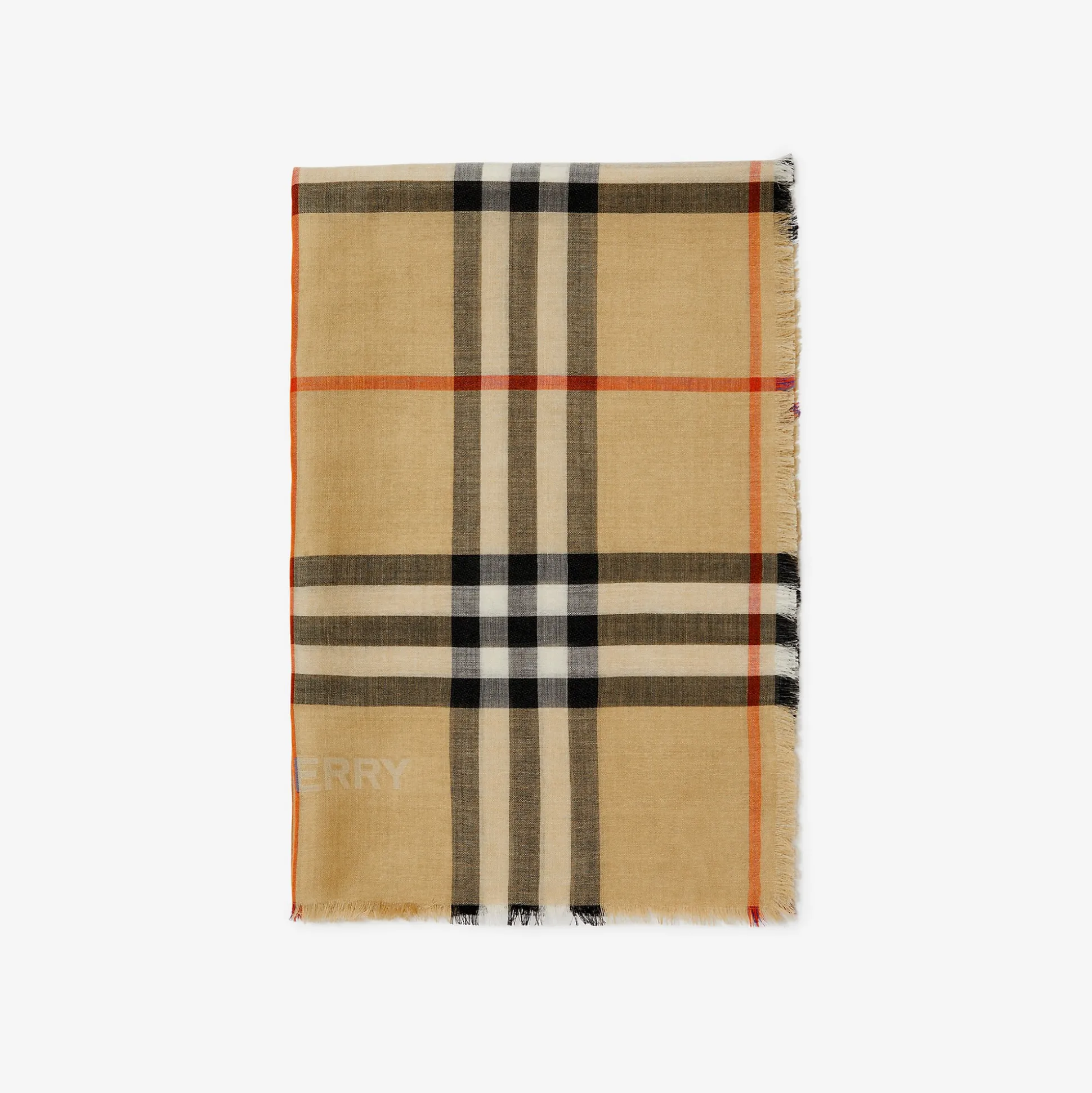 Best Sale Burberry Reversible Check Wool Silk Scarf Sand/lichen