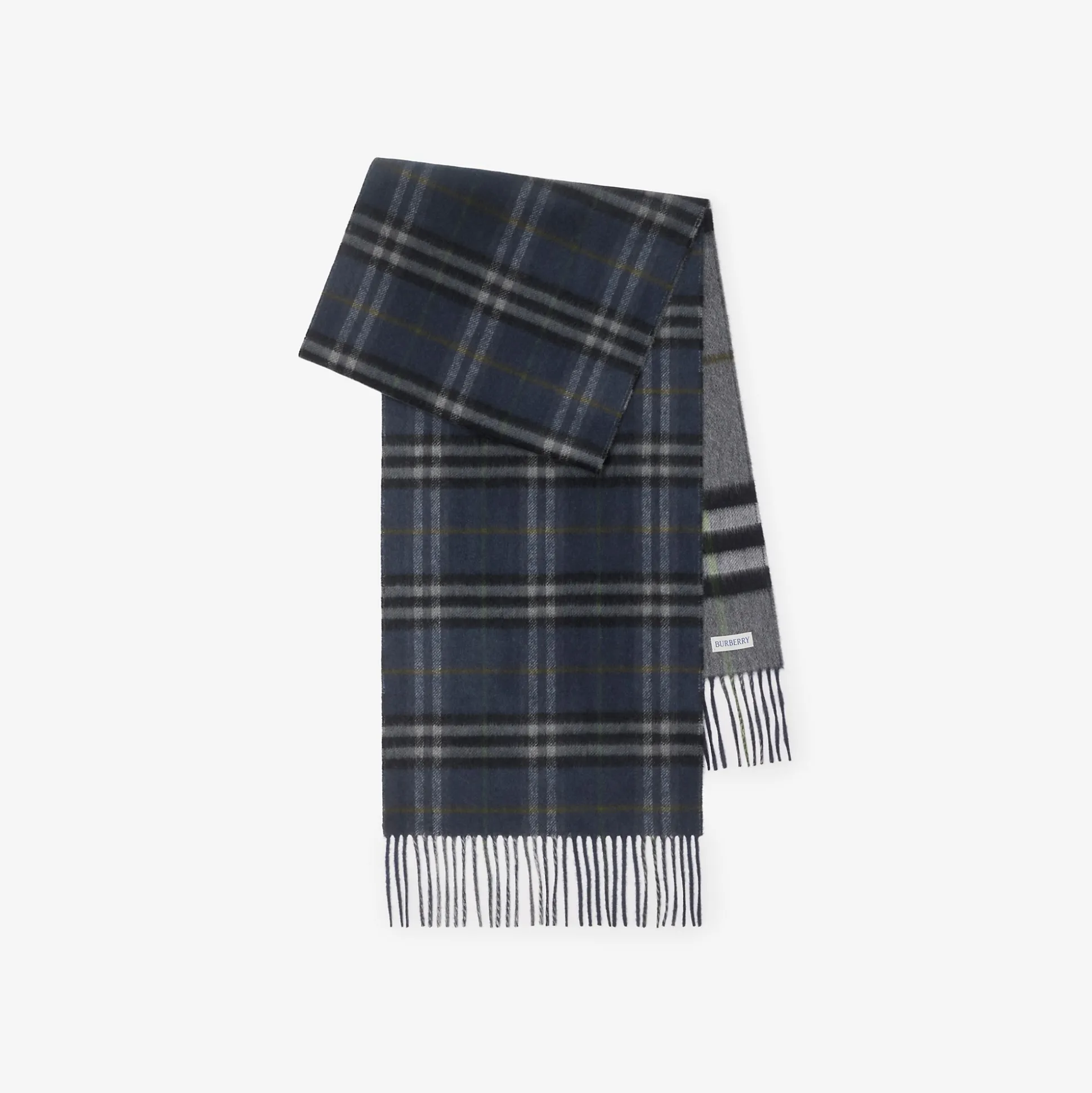 Shop Burberry Reversible Contrast Check Cashmere Scarf Darkgrey/indigo