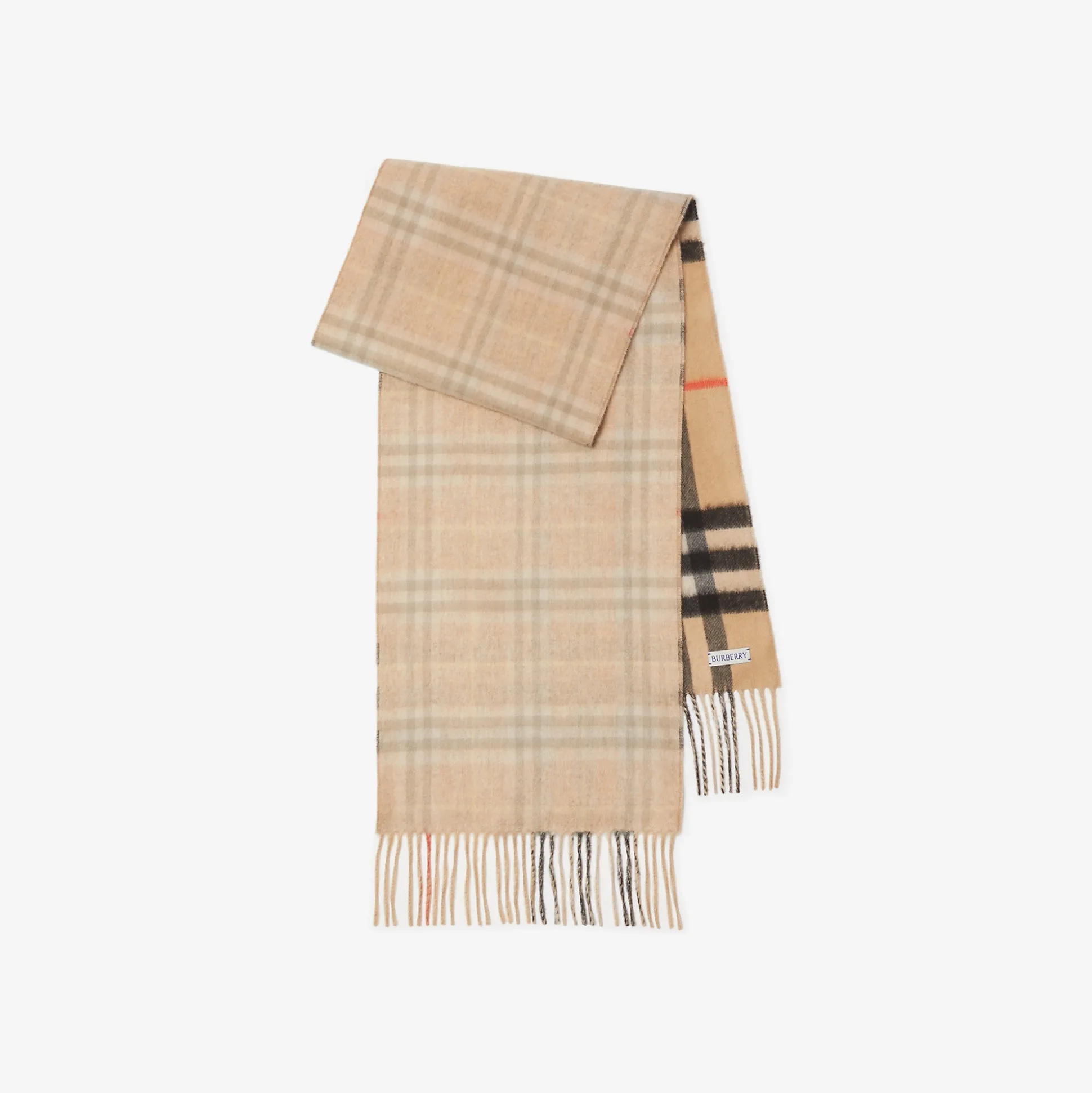 Best Sale Burberry Reversible Contrast Check Cashmere Scarf Sand/flaxmelange