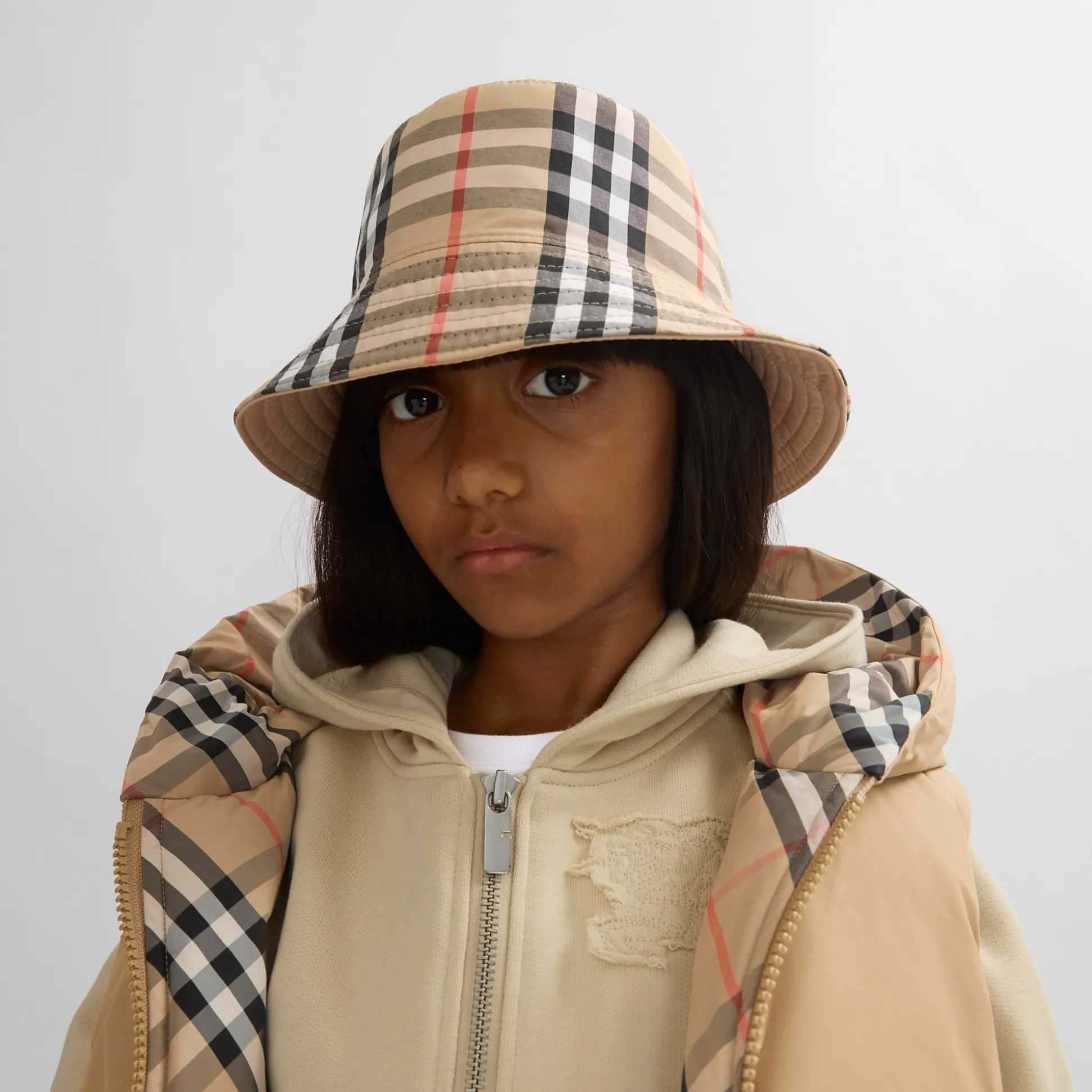 Clearance Burberry Reversible Cotton Blend Bucket Hat Sand