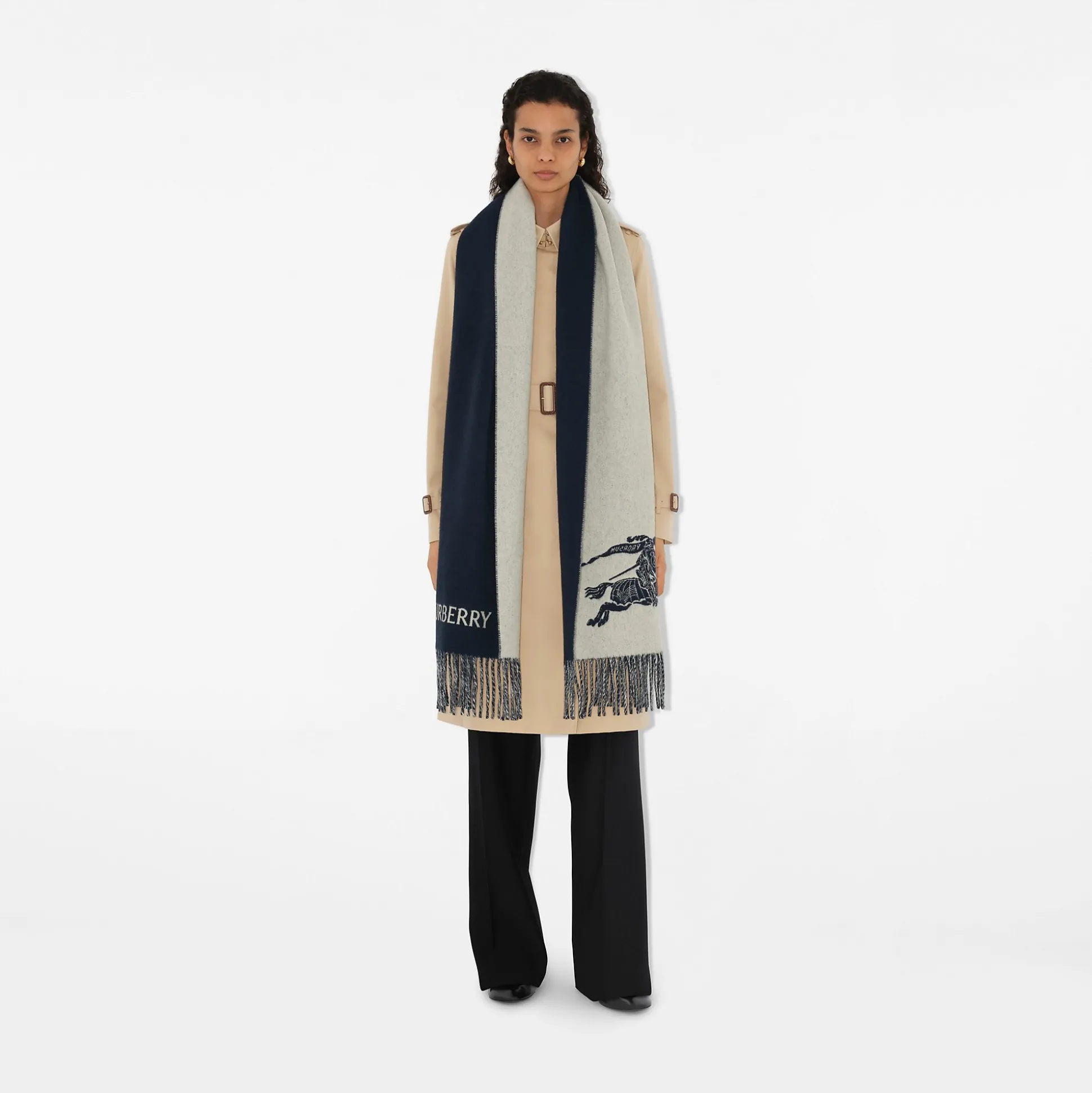 Store Burberry Reversible EKD Cashmere Scarf Storm