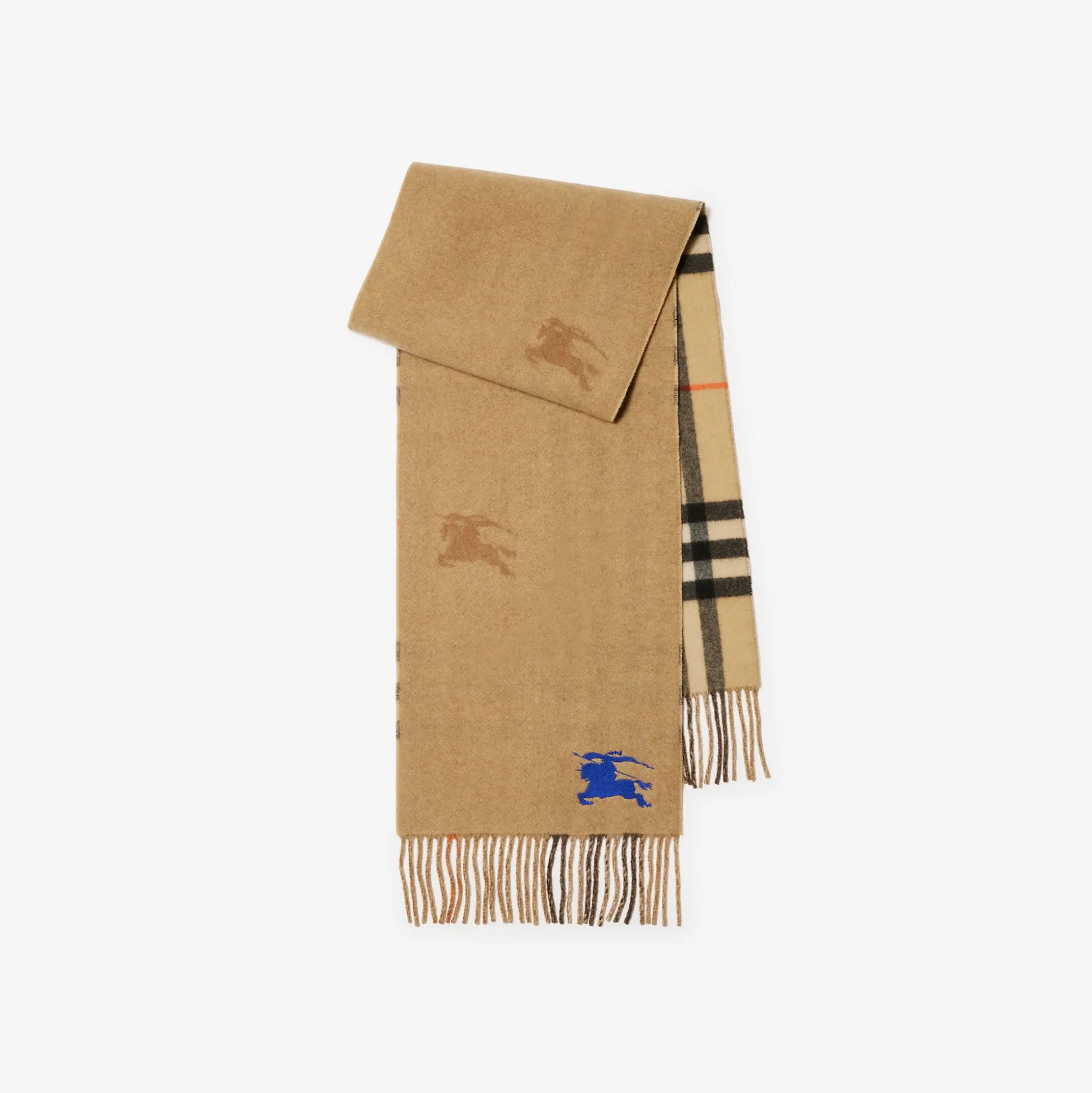 Cheap Burberry Reversible EKD Check Cashmere Scarf Sand