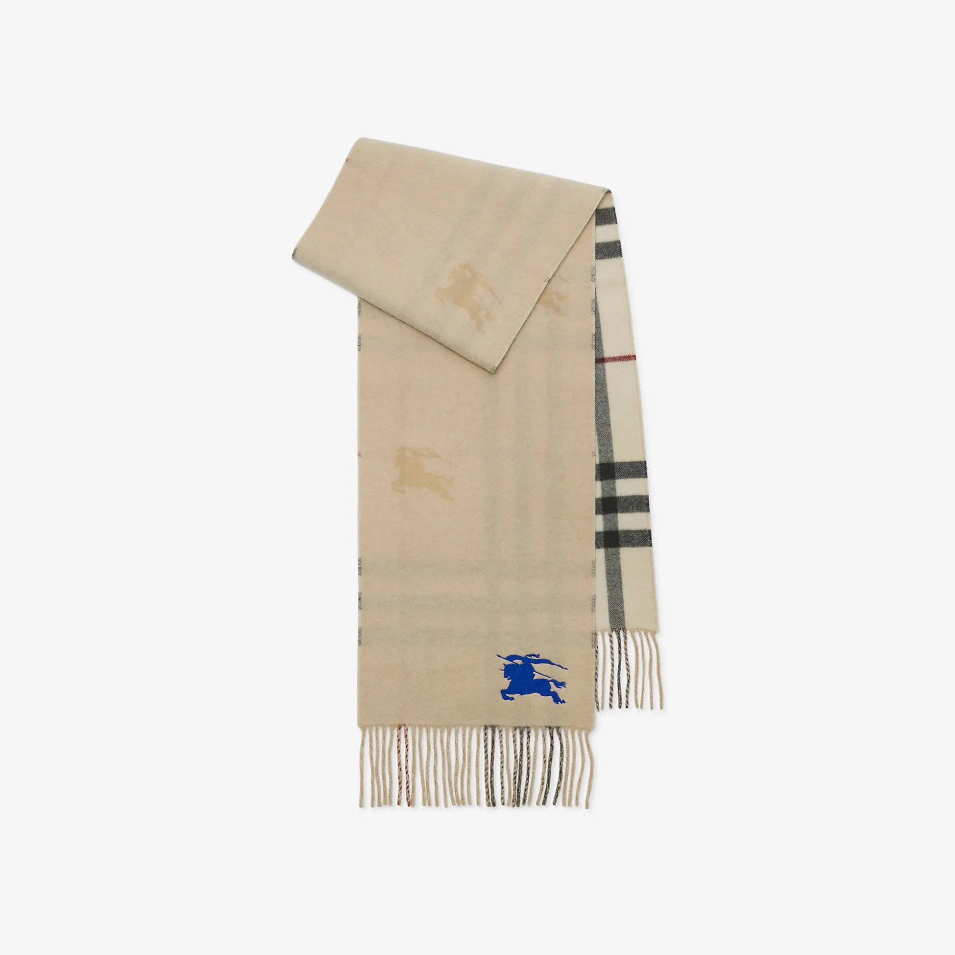 Shop Burberry Reversible EKD Check Cashmere Scarf Stone