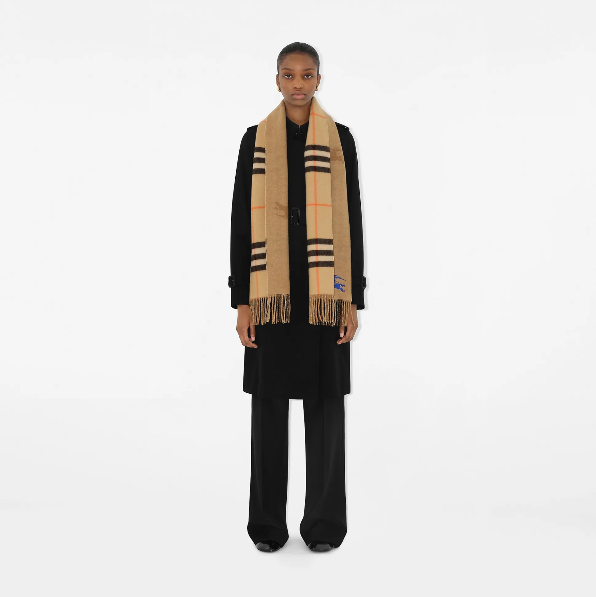 Cheap Burberry Reversible EKD Check Cashmere Scarf Sand