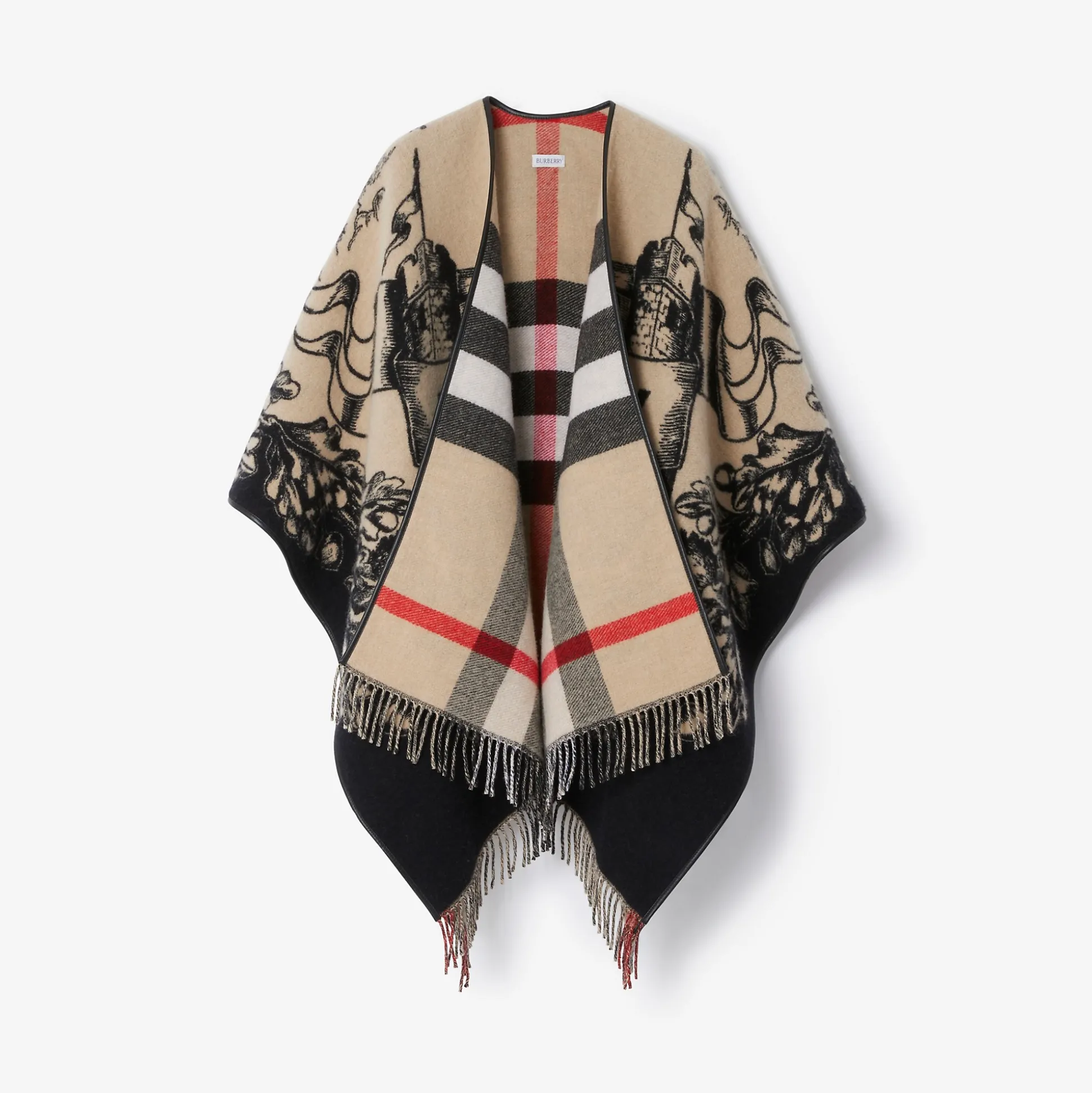 Flash Sale Burberry Reversible EKD Check Wool Cape Archivebeige