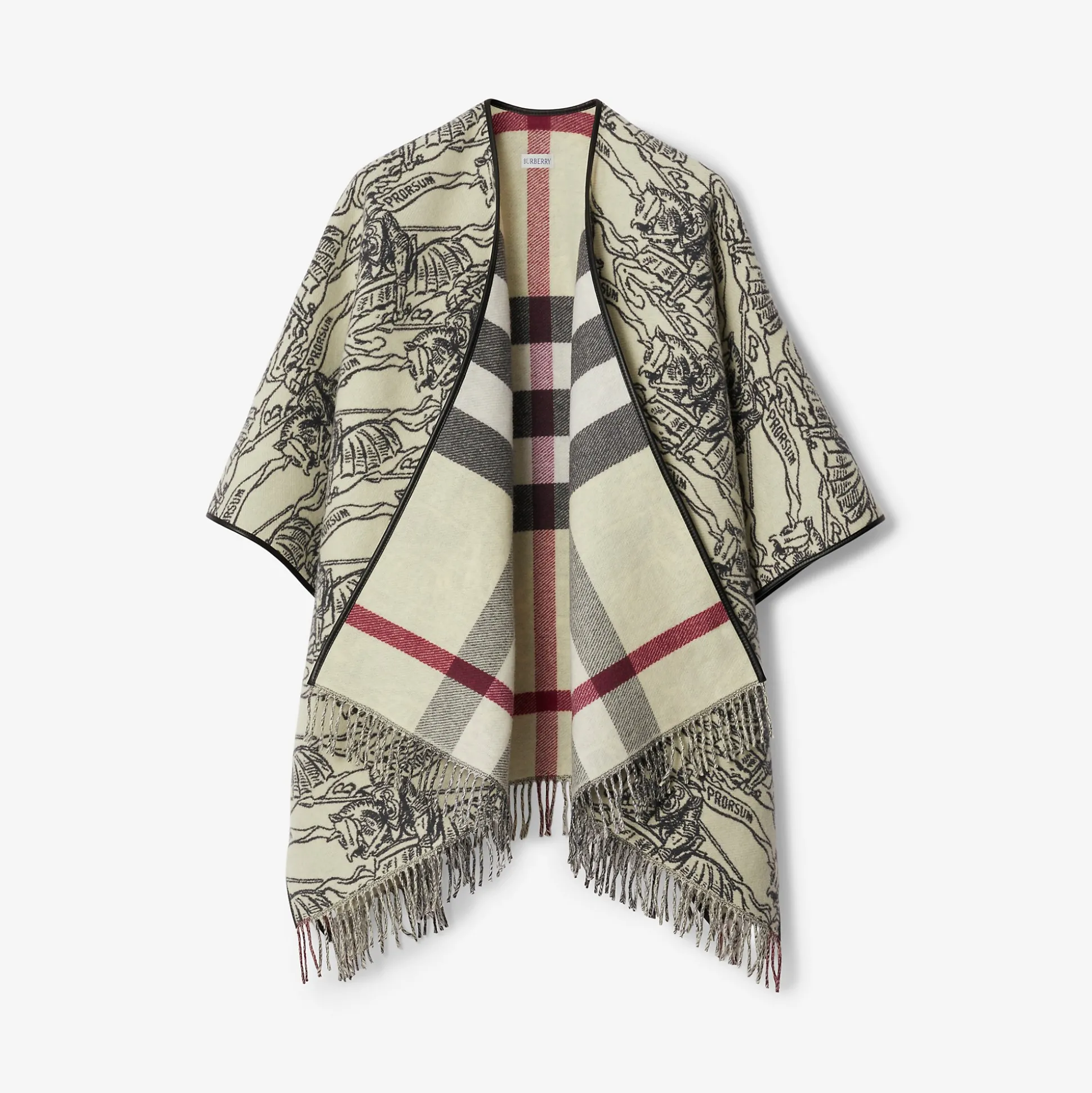 Online Burberry Reversible EKD Check Wool Cape Stone