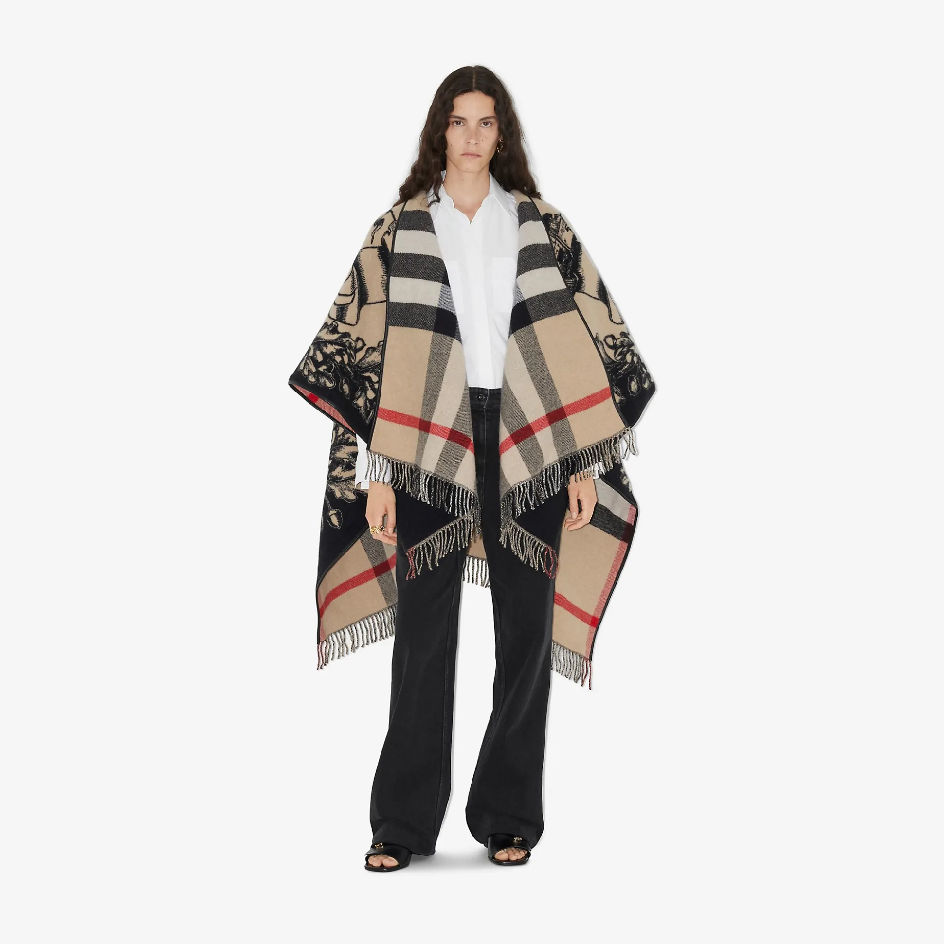 Flash Sale Burberry Reversible EKD Check Wool Cape Archivebeige