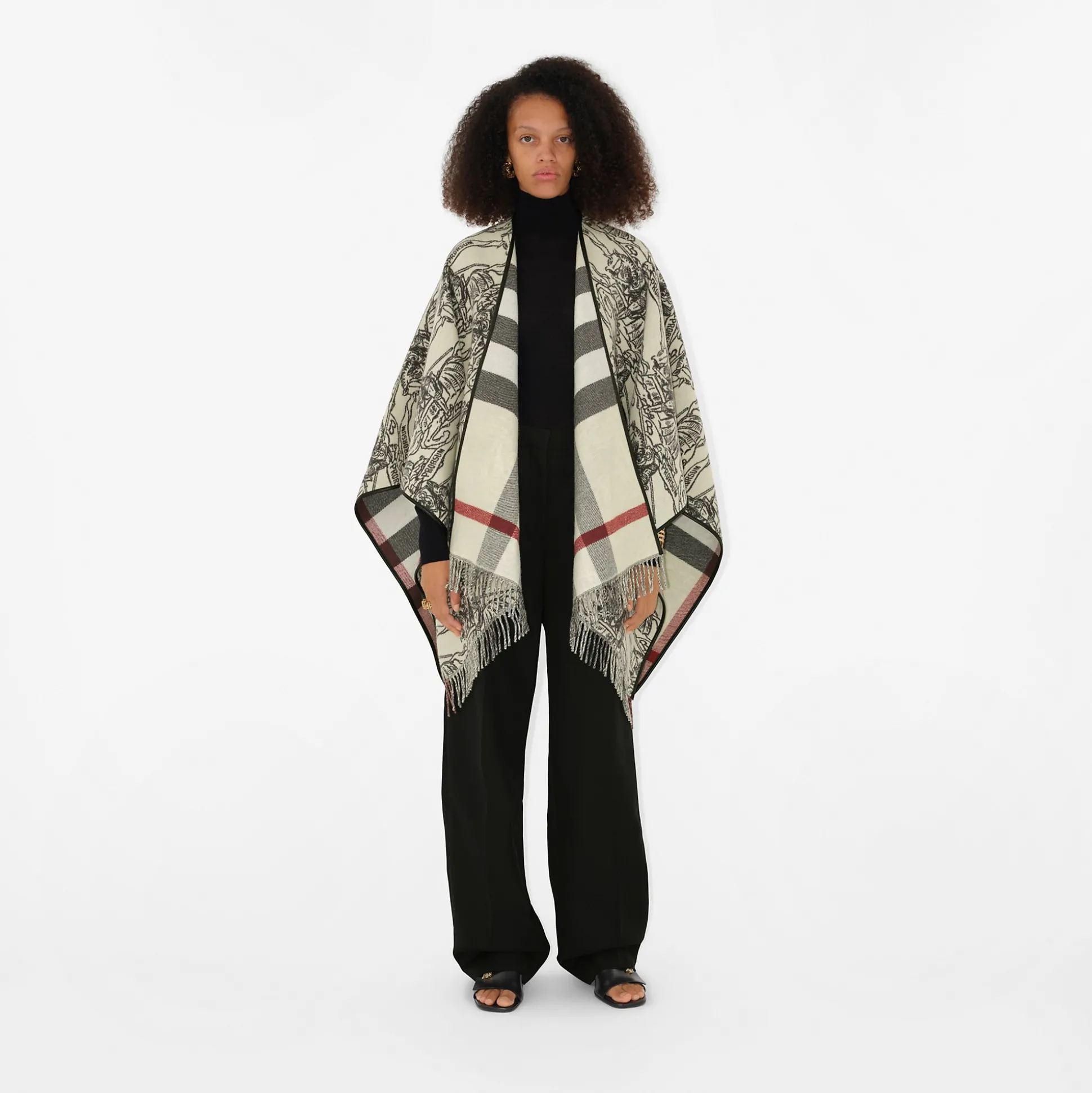 Online Burberry Reversible EKD Check Wool Cape Stone