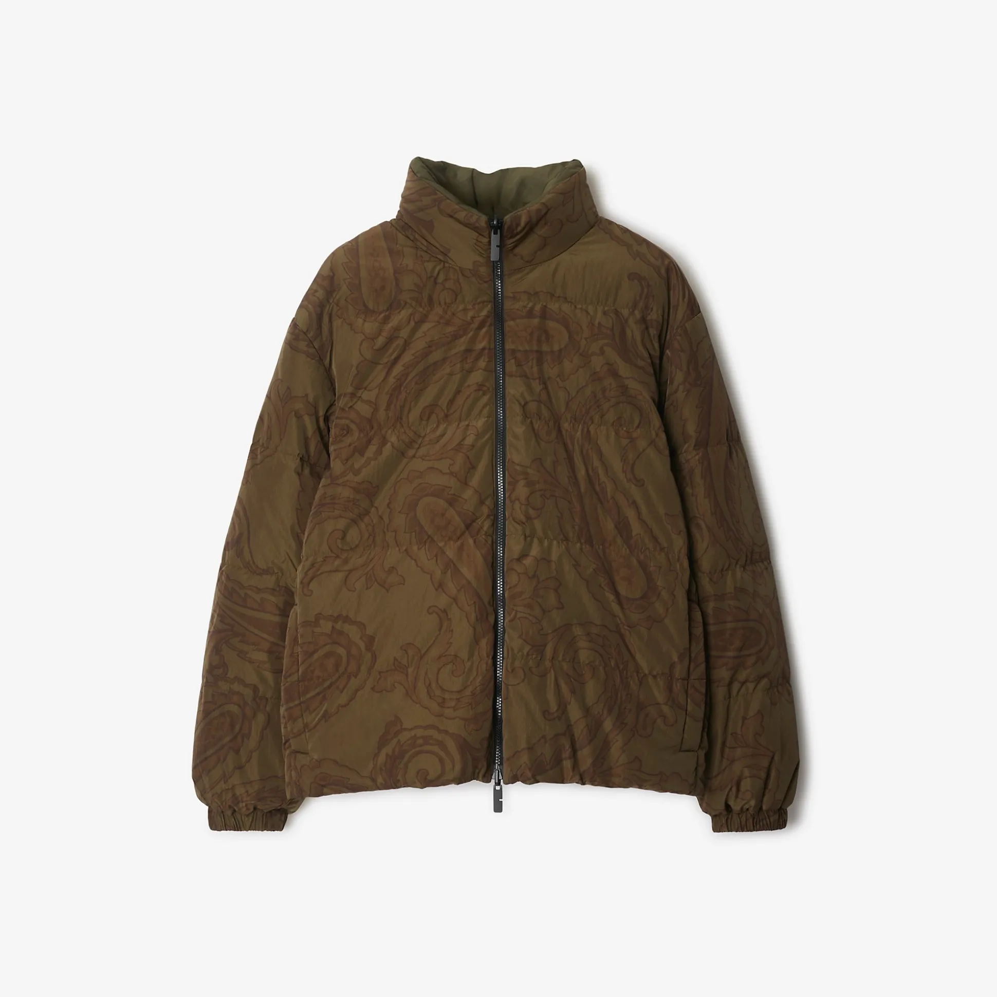 New Burberry Reversible Paisley Nylon Puffer Jacket Olive