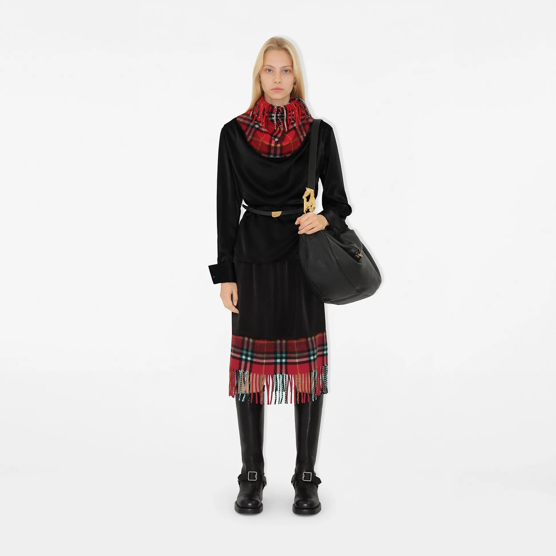 Cheap Burberry Satin and Check Scarf Top Black