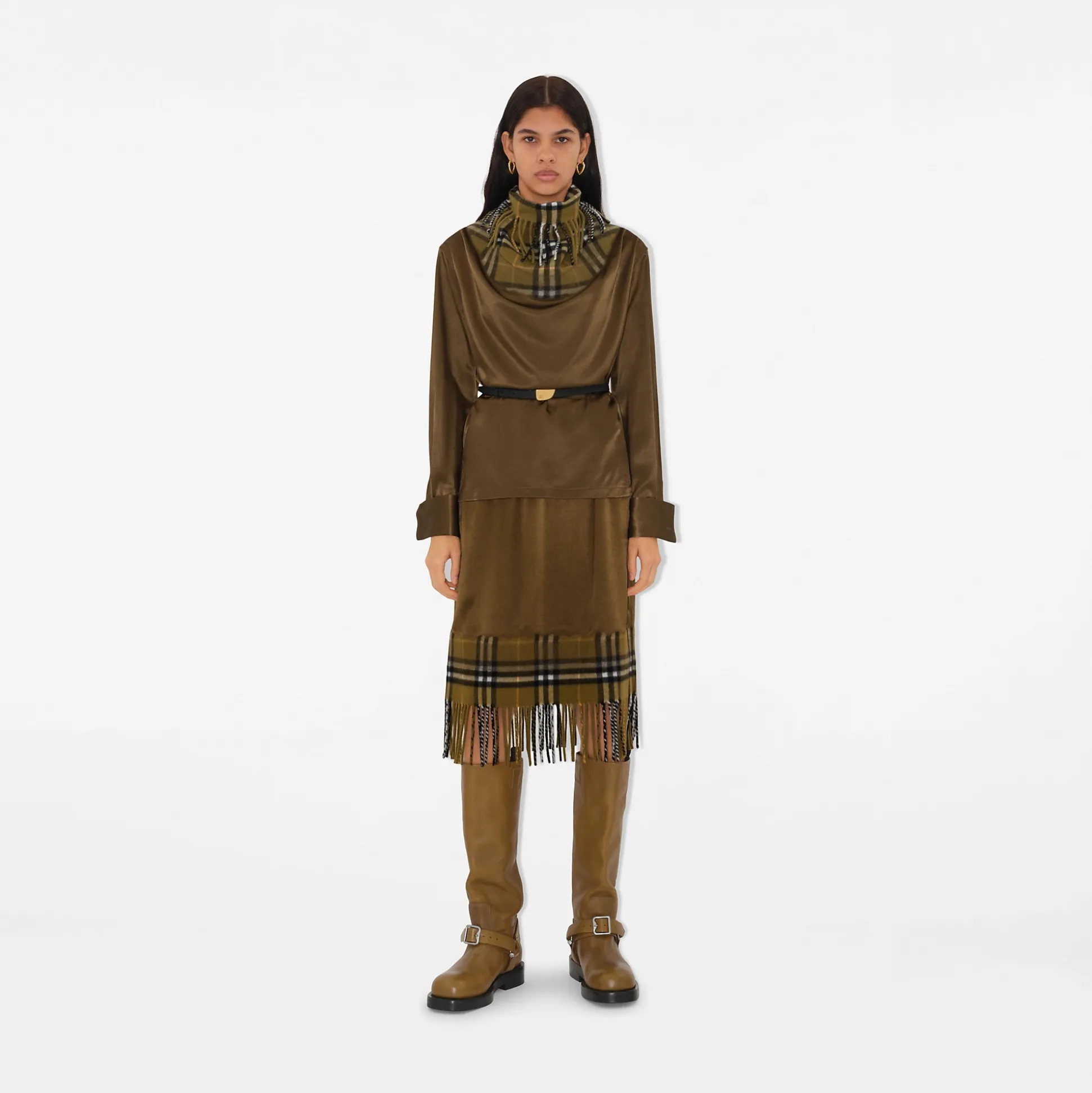 Best Burberry Satin and Check Scarf Top Camp