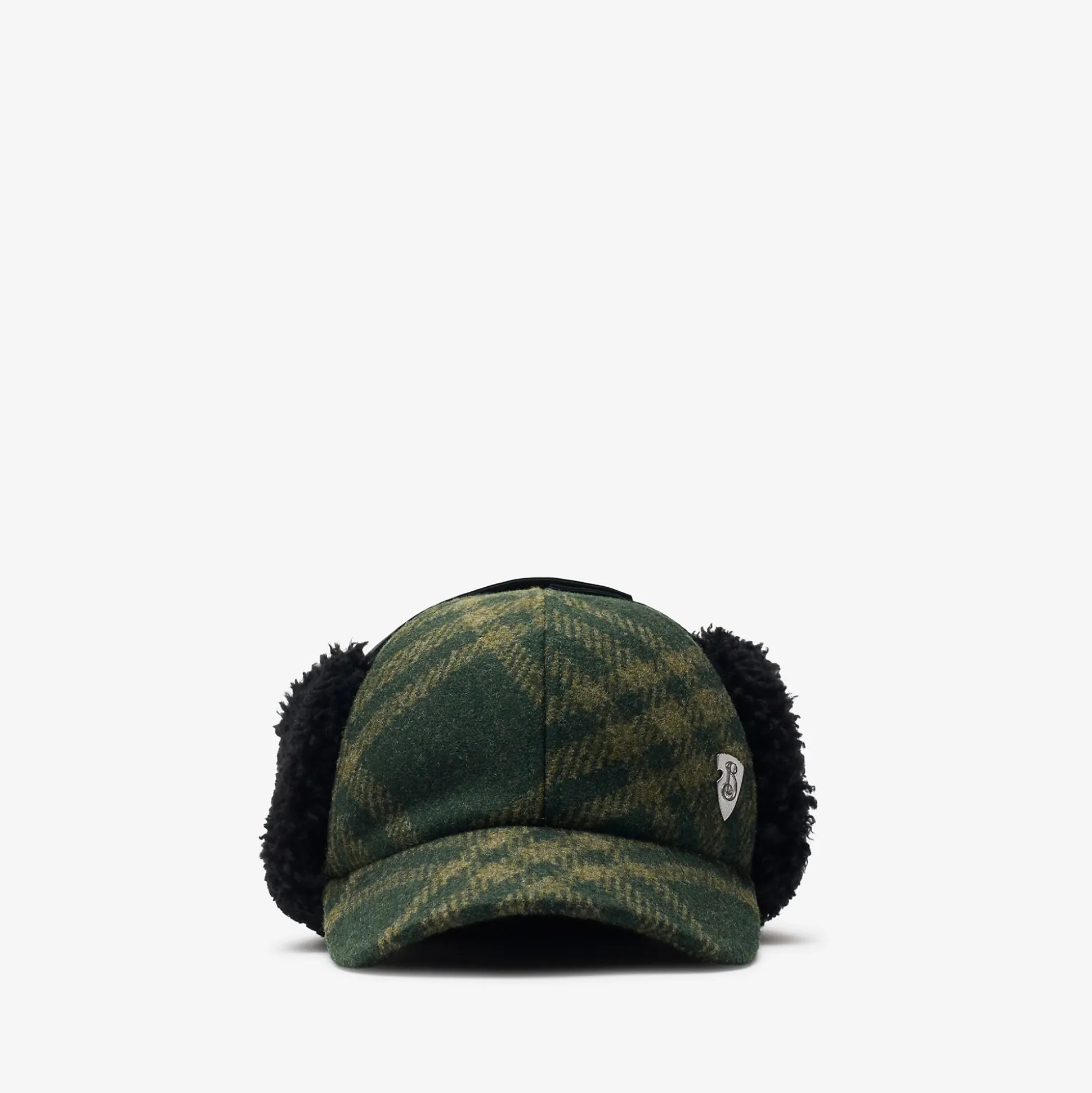 Discount Burberry Shearling Trim Check Wool Trapper Cap Root